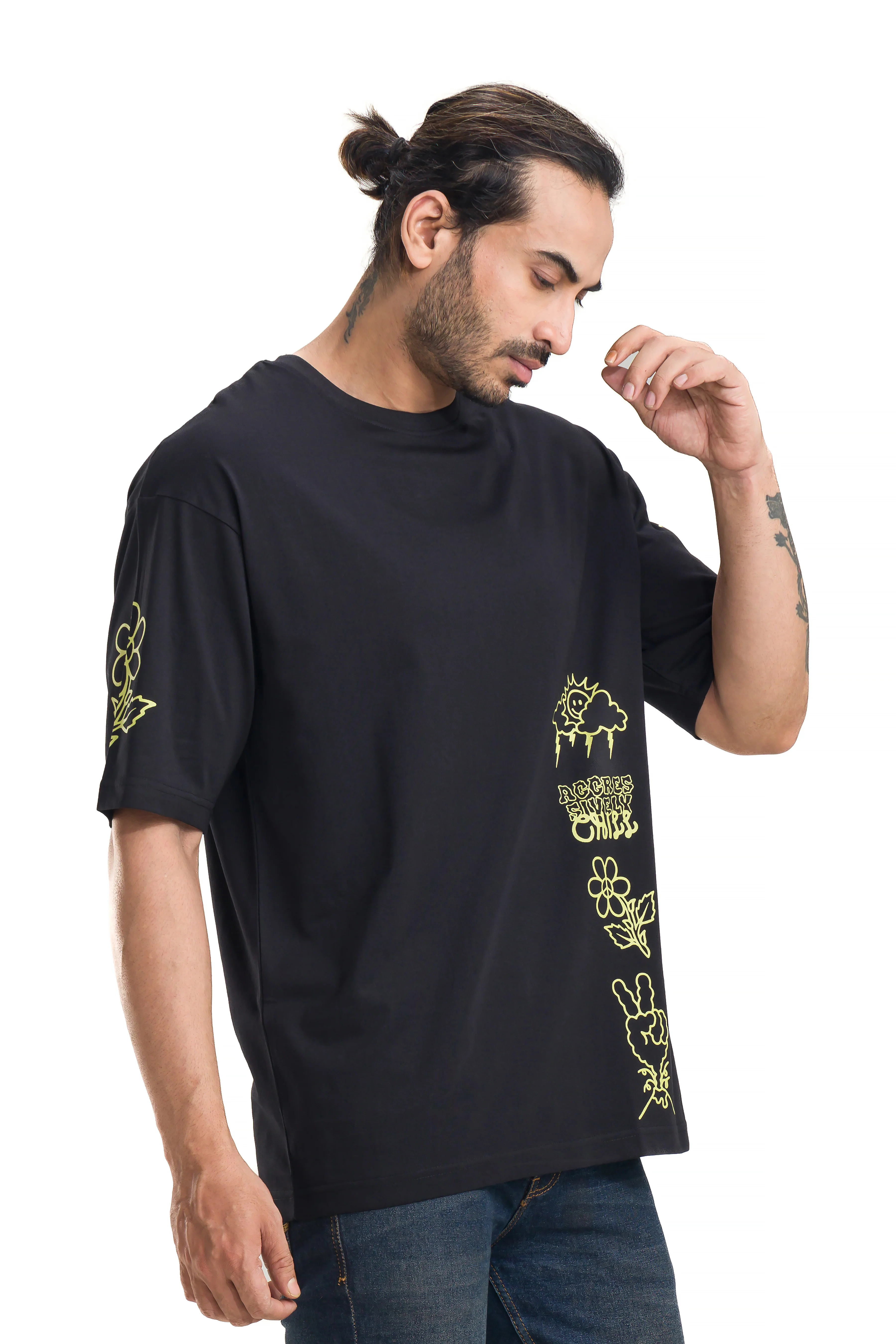 Aggressively Chill Black Unisex Oversized Printed T-Shirt - Image 4
