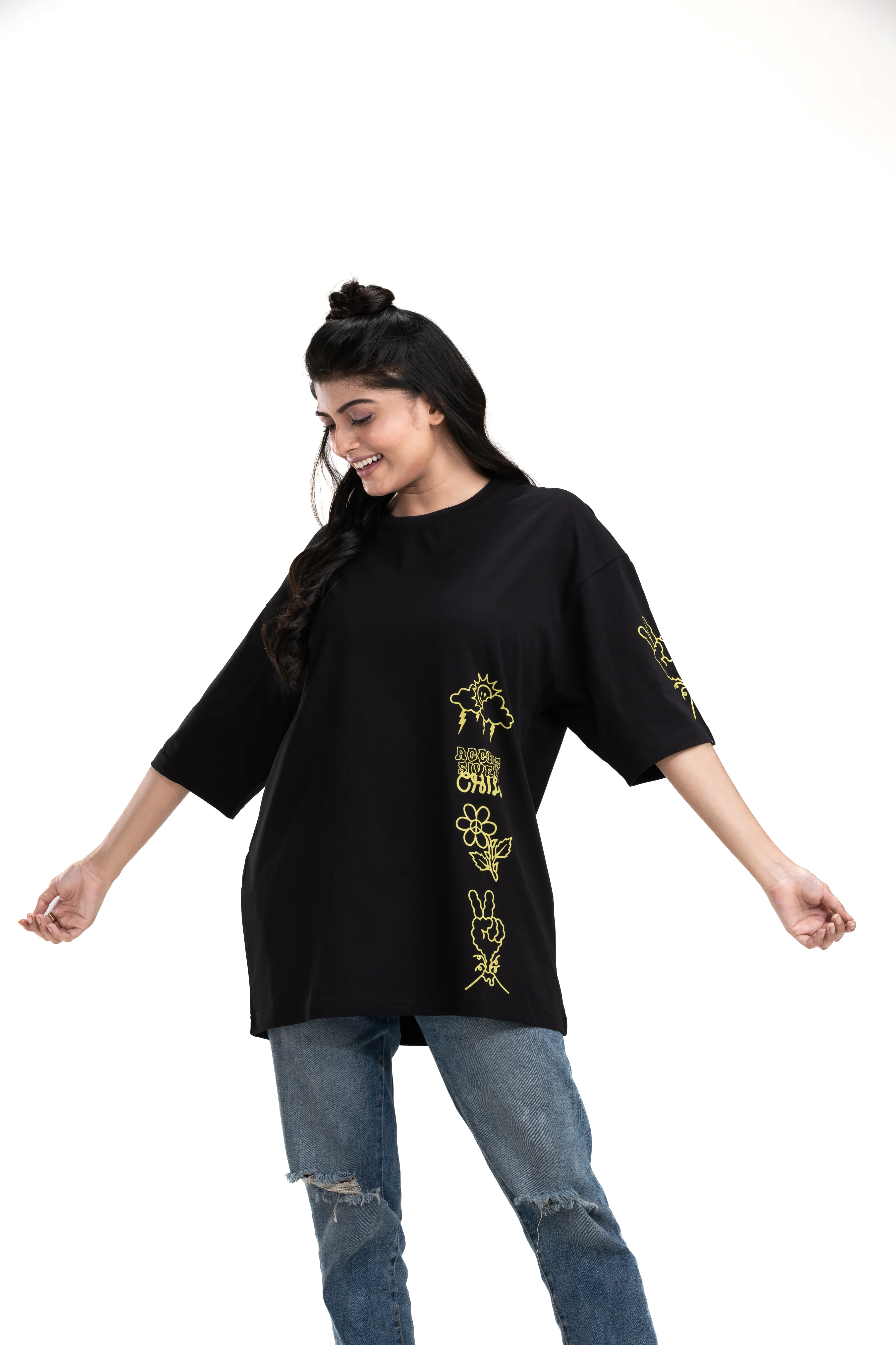 Aggressively Chill Black Unisex Oversized Printed T-Shirt - Image 5