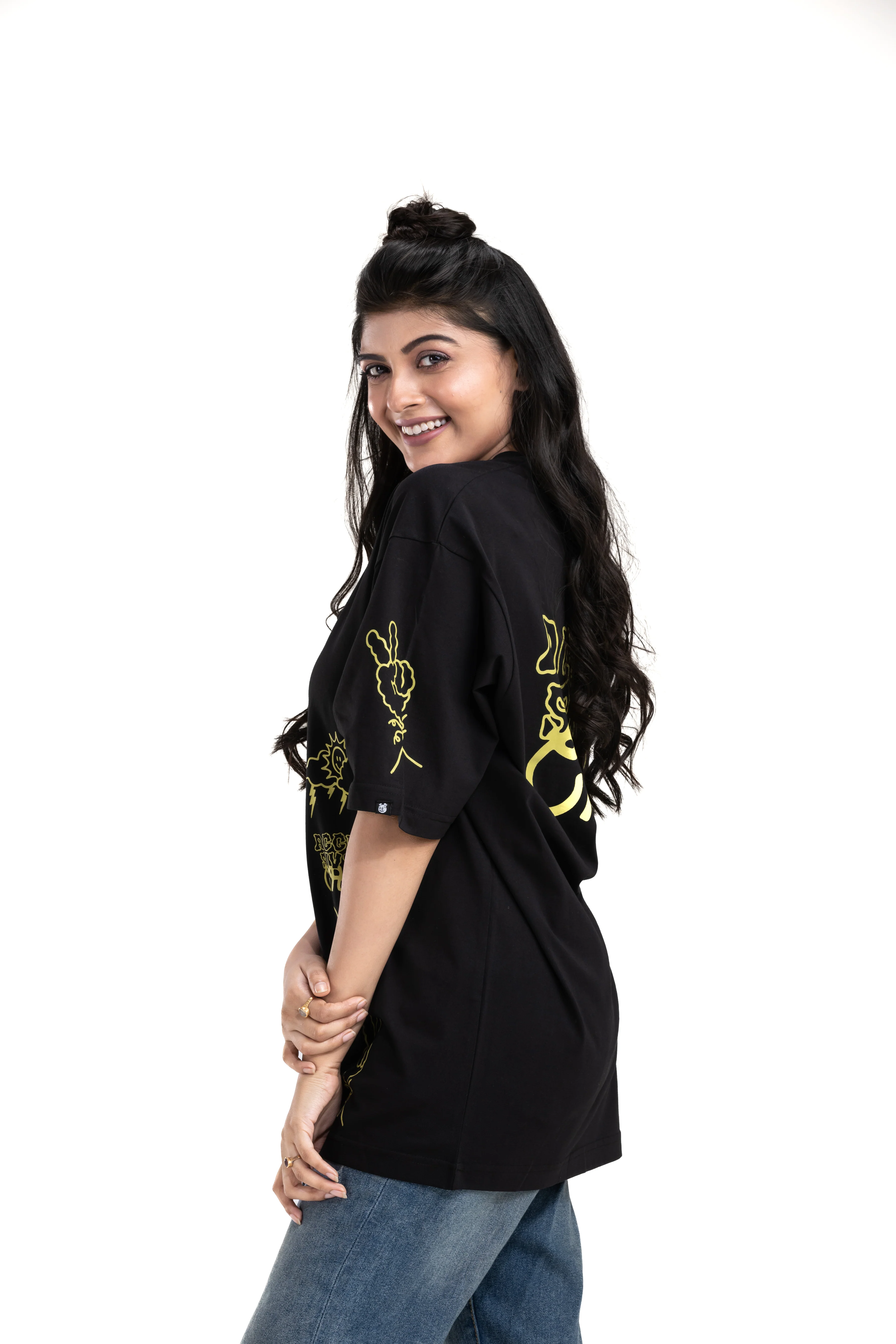 Aggressively Chill Black Unisex Oversized Printed T-Shirt - Image 7