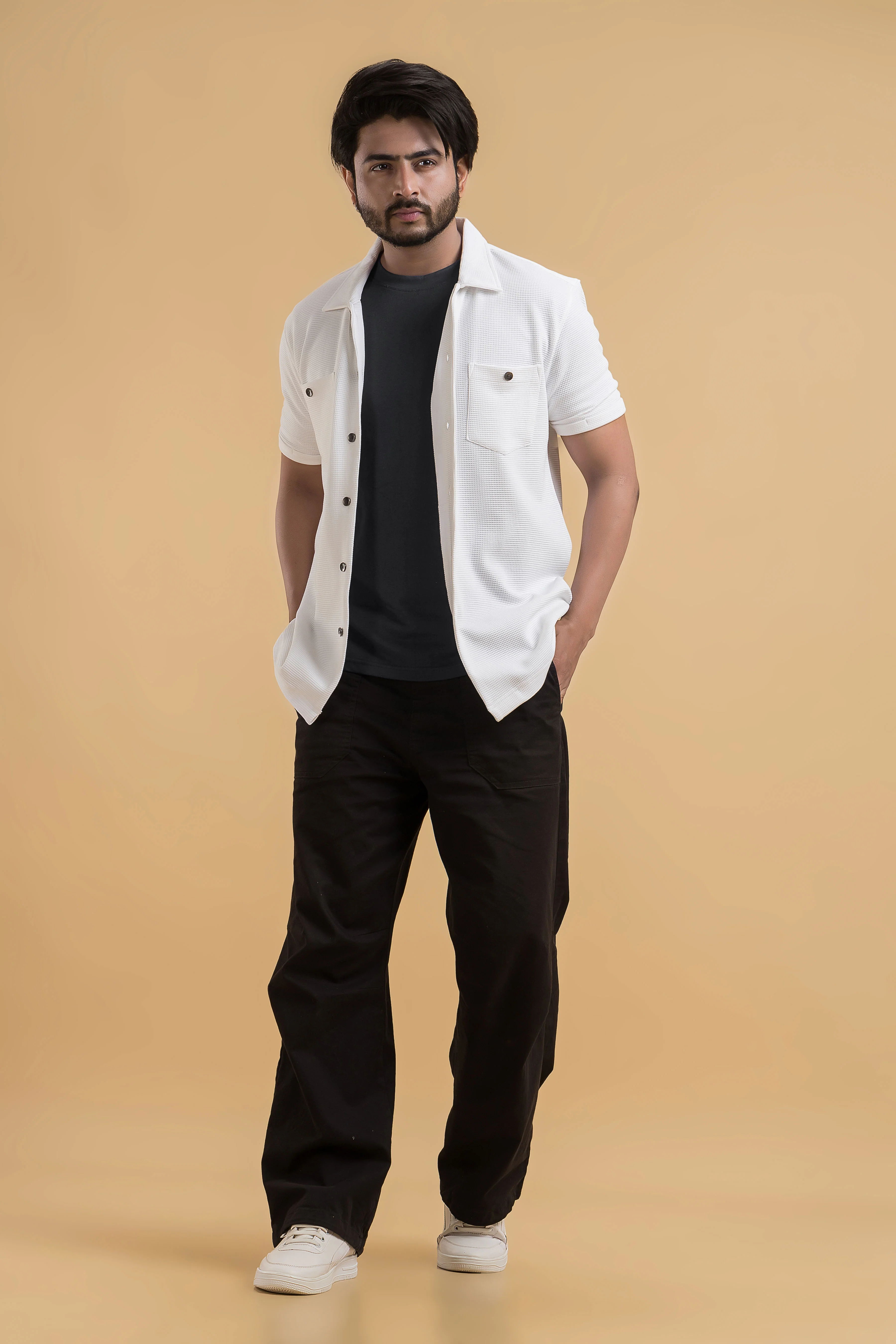 Astral Elegance White Waffle Half Sleeves Shacket - Image 5