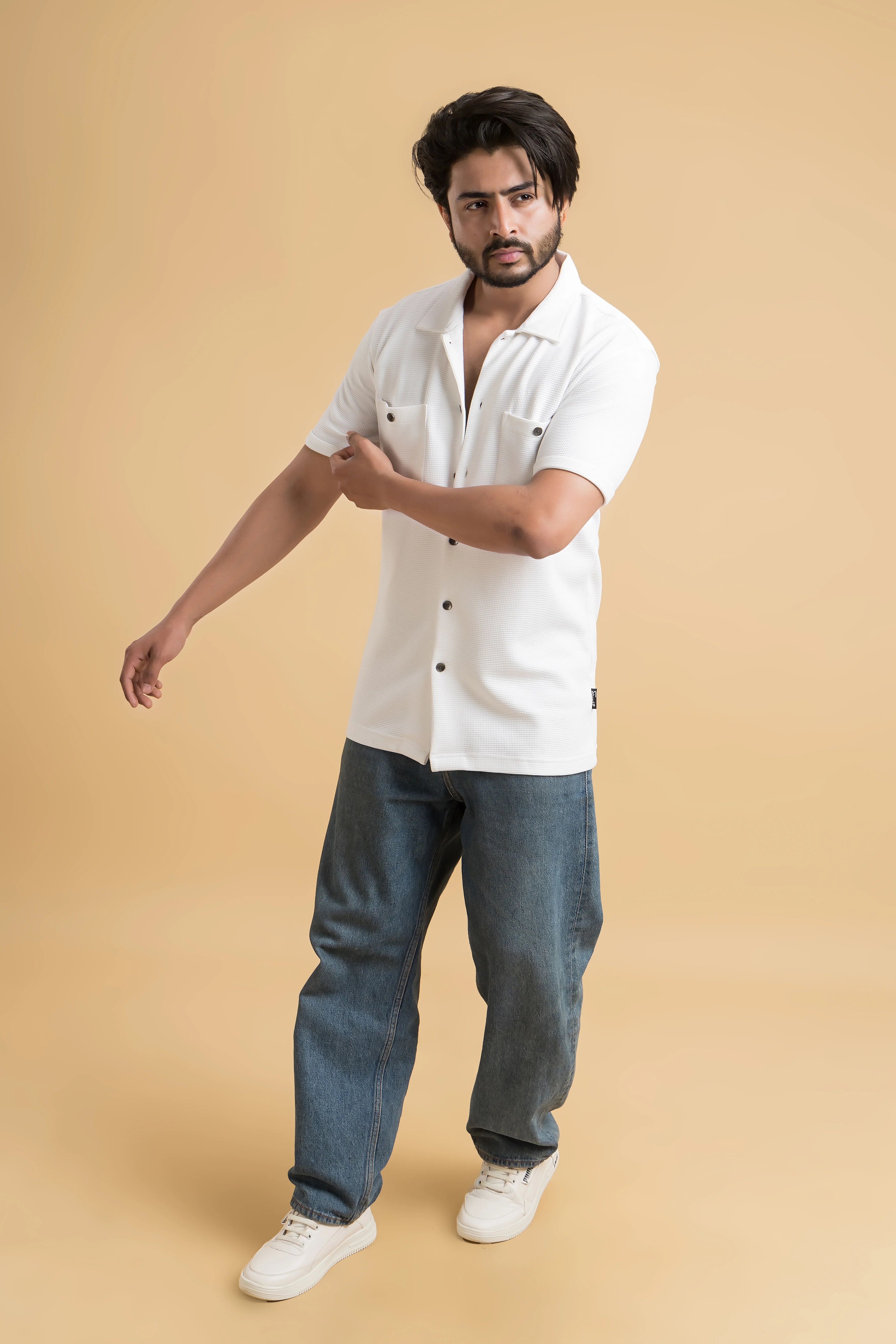 Astral Elegance White Waffle Half Sleeves Shacket - Image 8