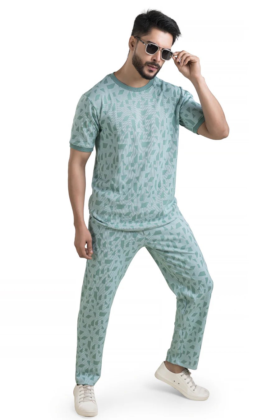 Blisswear Green Half Tee with Straight Pants Co-Ord Set - Image 5