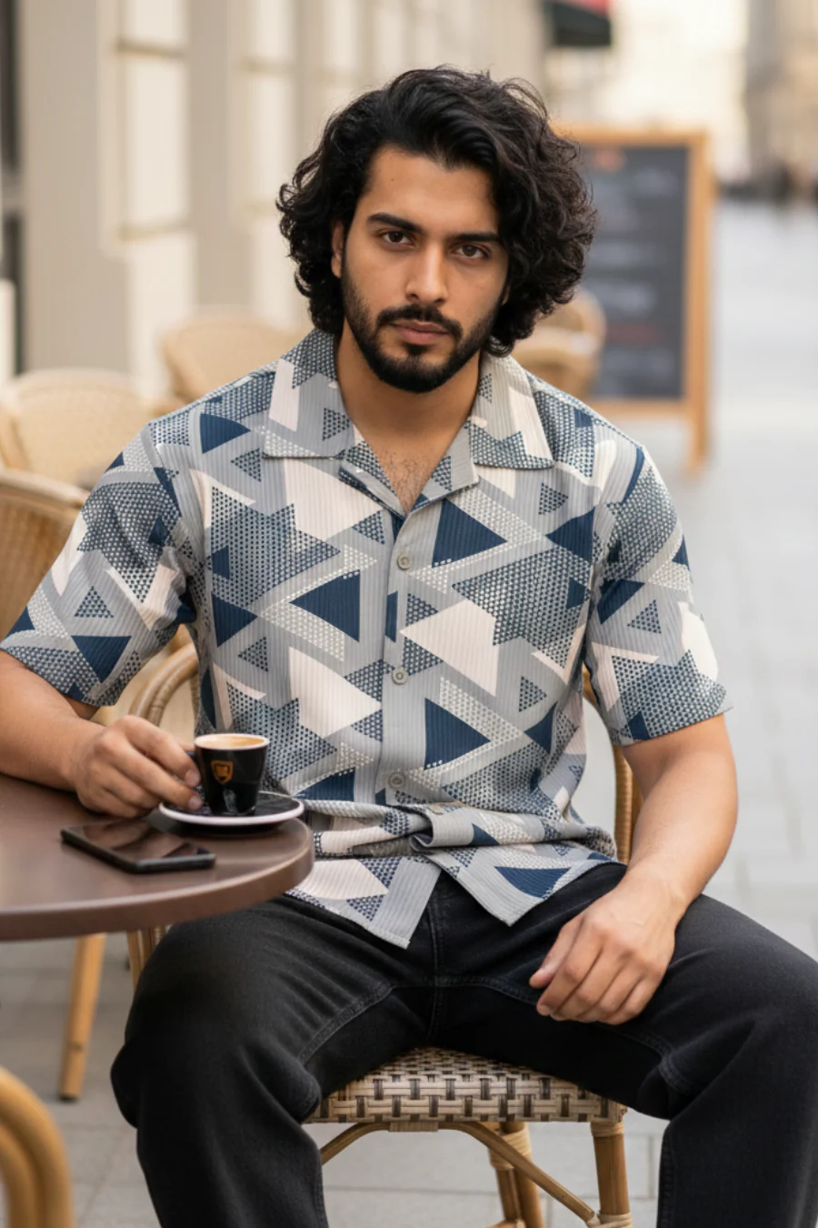 Bloom Breeze Grey Printed Corduroy Cuban Collar Half Sleeves Shirt - Image 5