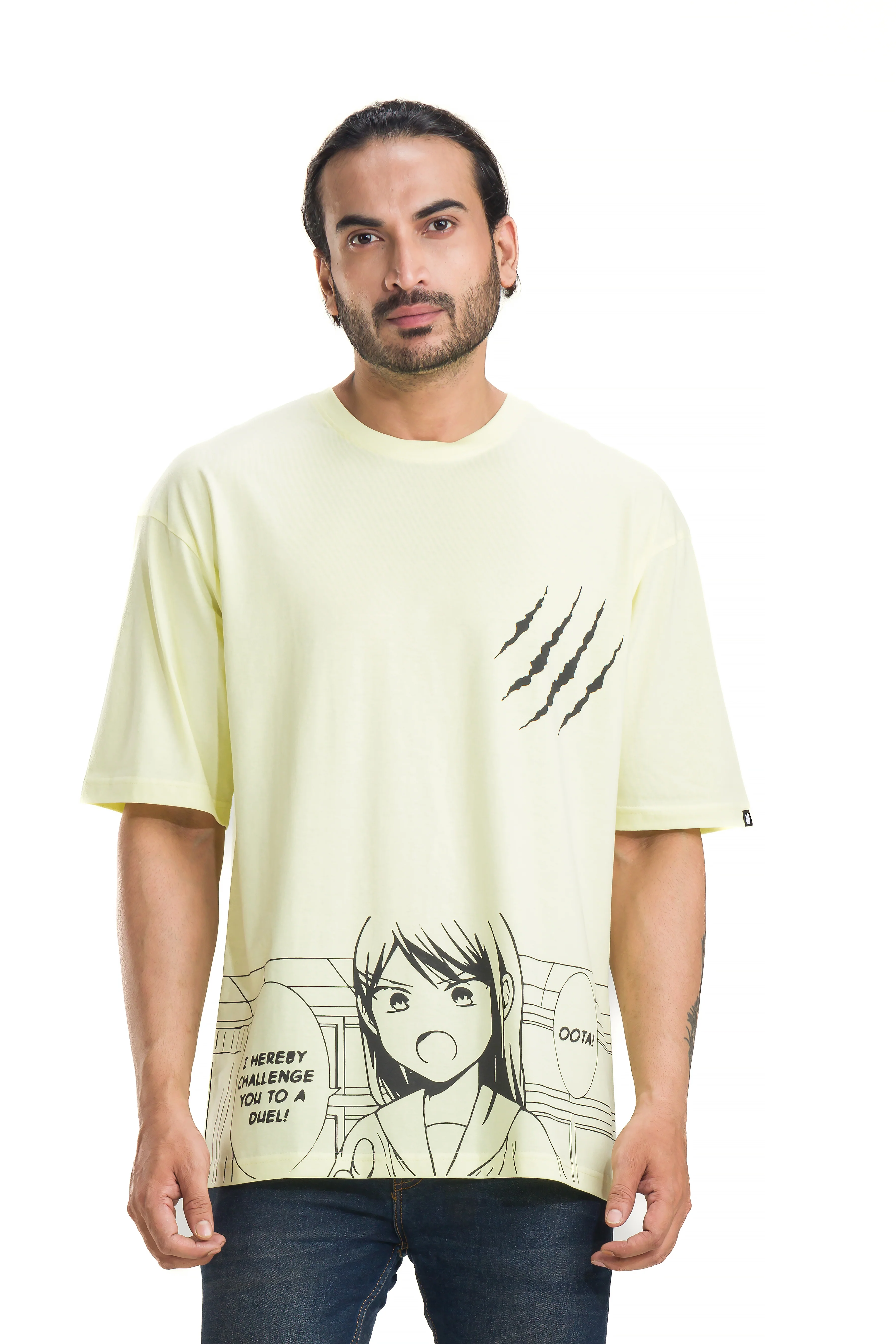 Comic Strip Pale Yellow Unisex Oversized Printed T-Shirt - Image 4