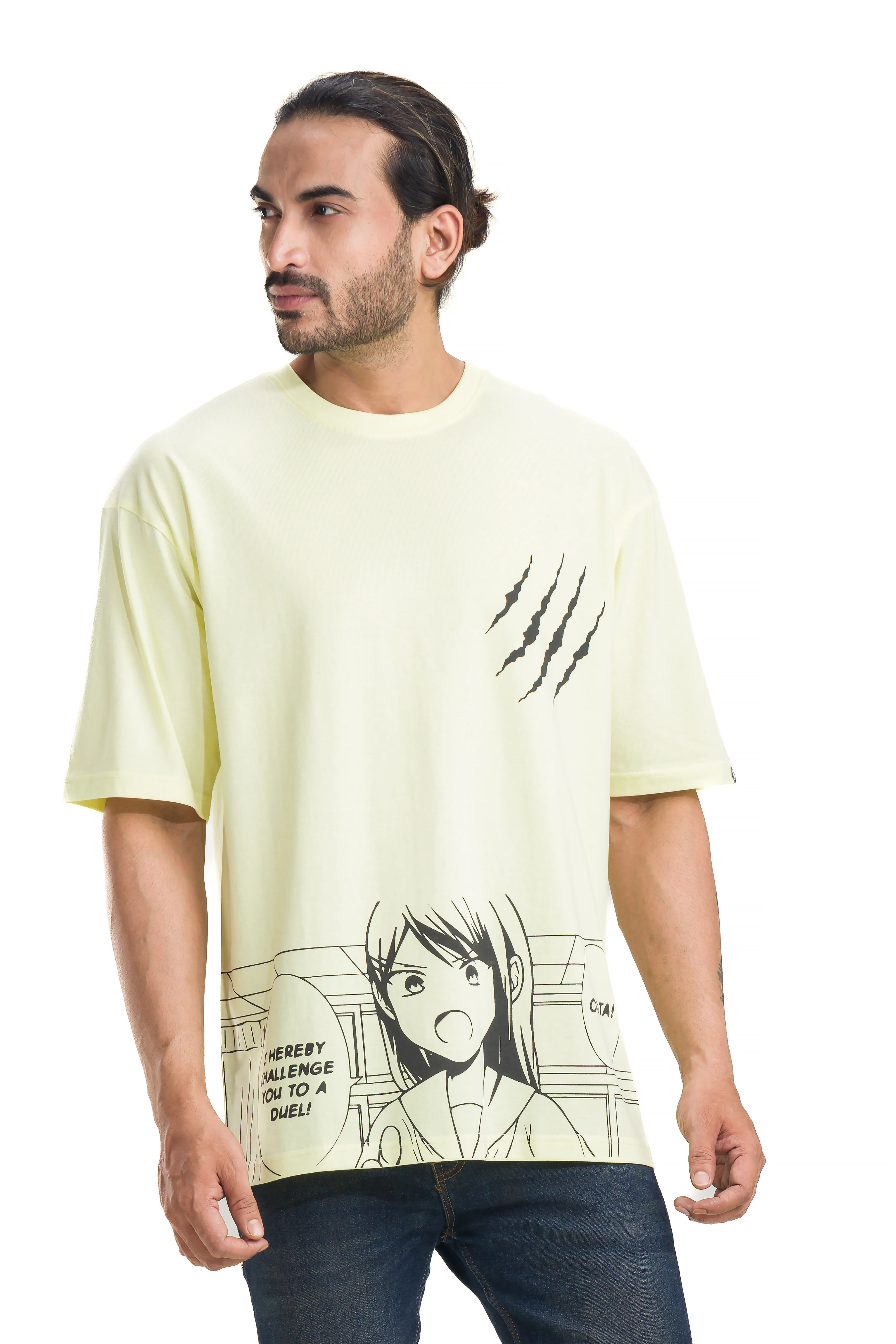 Comic Strip Pale Yellow Unisex Oversized Printed T-Shirt - Image 5
