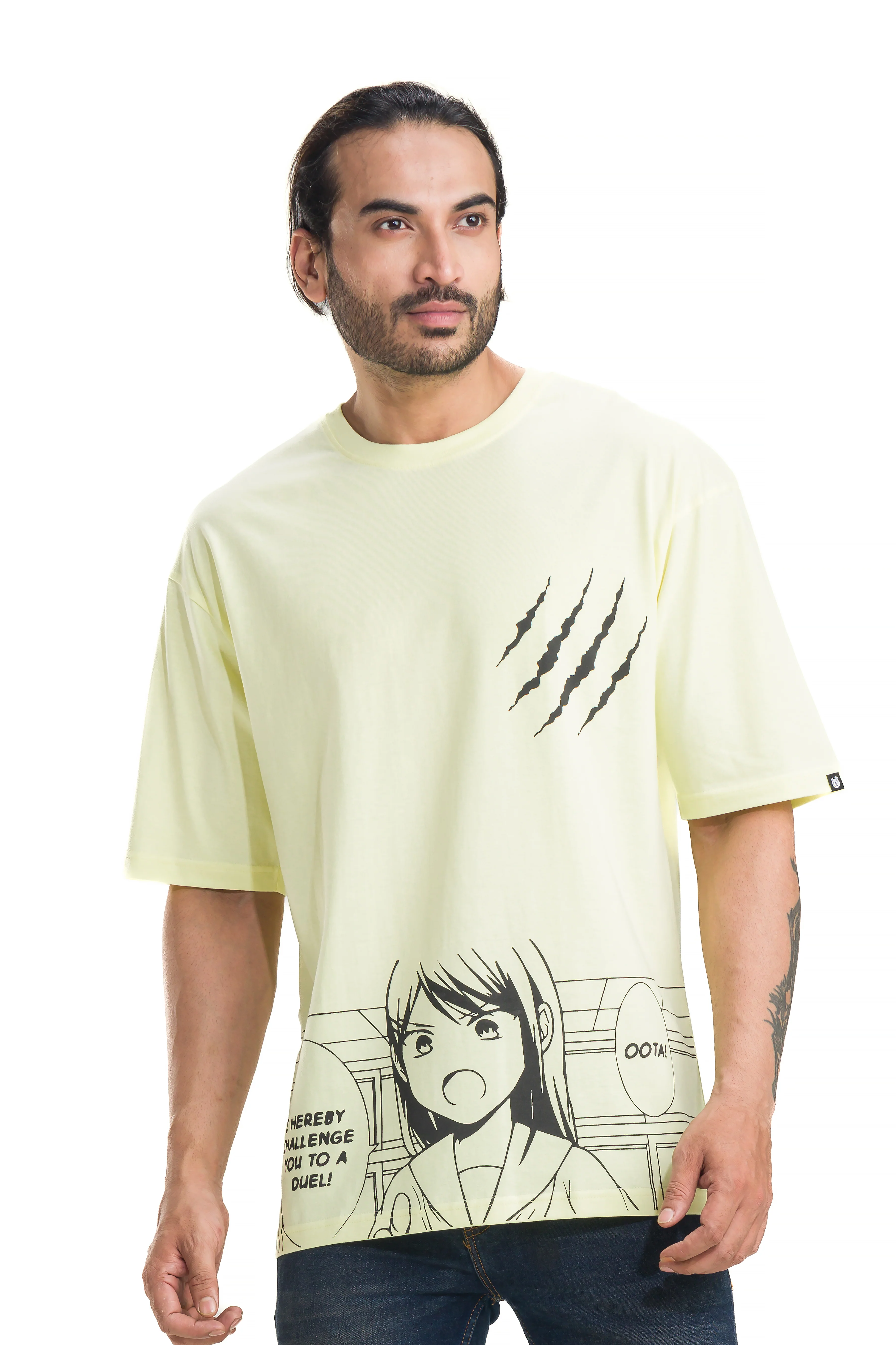 Comic Strip Pale Yellow Unisex Oversized Printed T-Shirt - Image 6