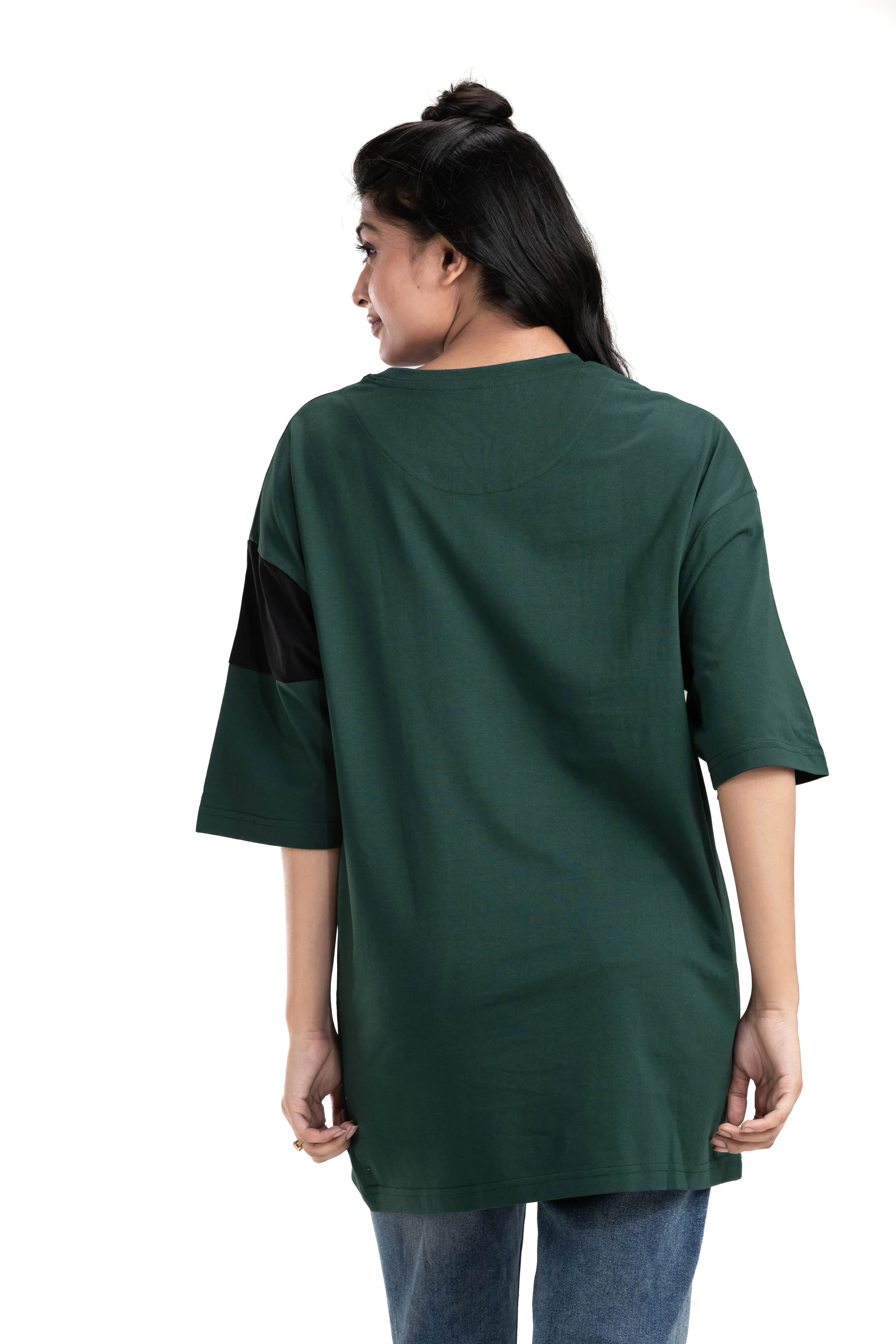 Cut & Sew Bottlegreen Unisex Oversized Printed T-Shirt - Image 3