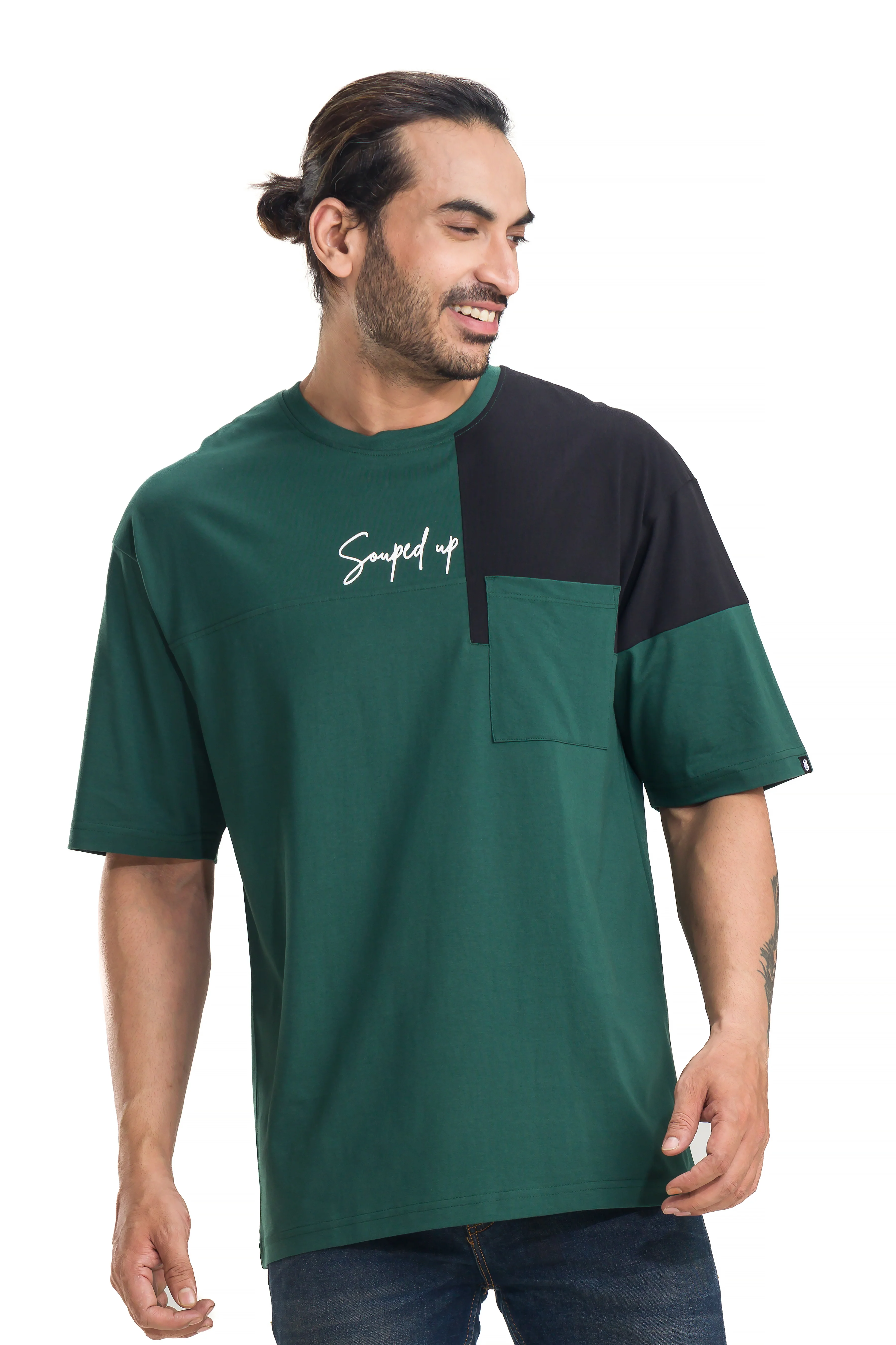 Cut & Sew Bottlegreen Unisex Oversized Printed T-Shirt - Image 4