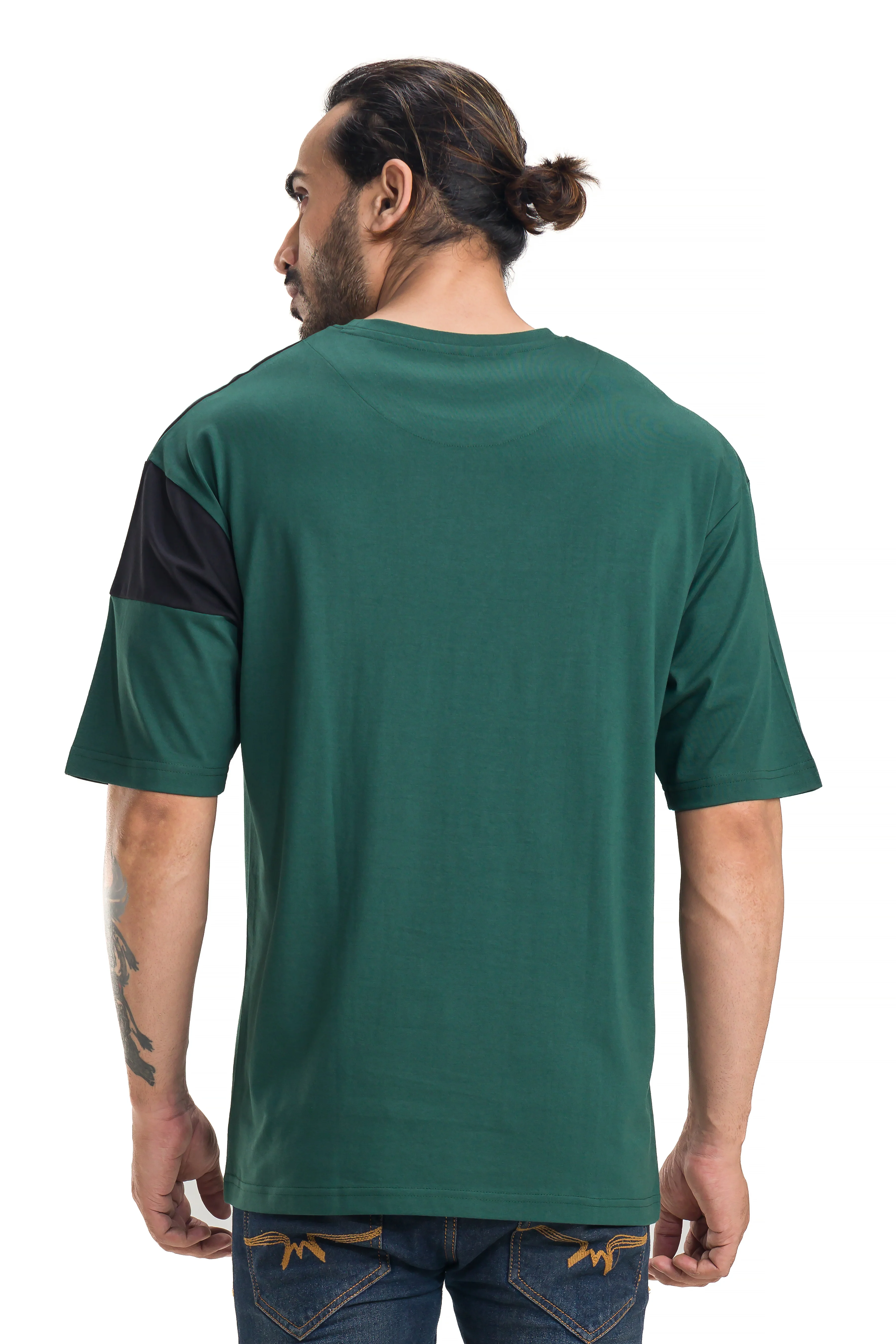 Cut & Sew Bottlegreen Unisex Oversized Printed T-Shirt - Image 5