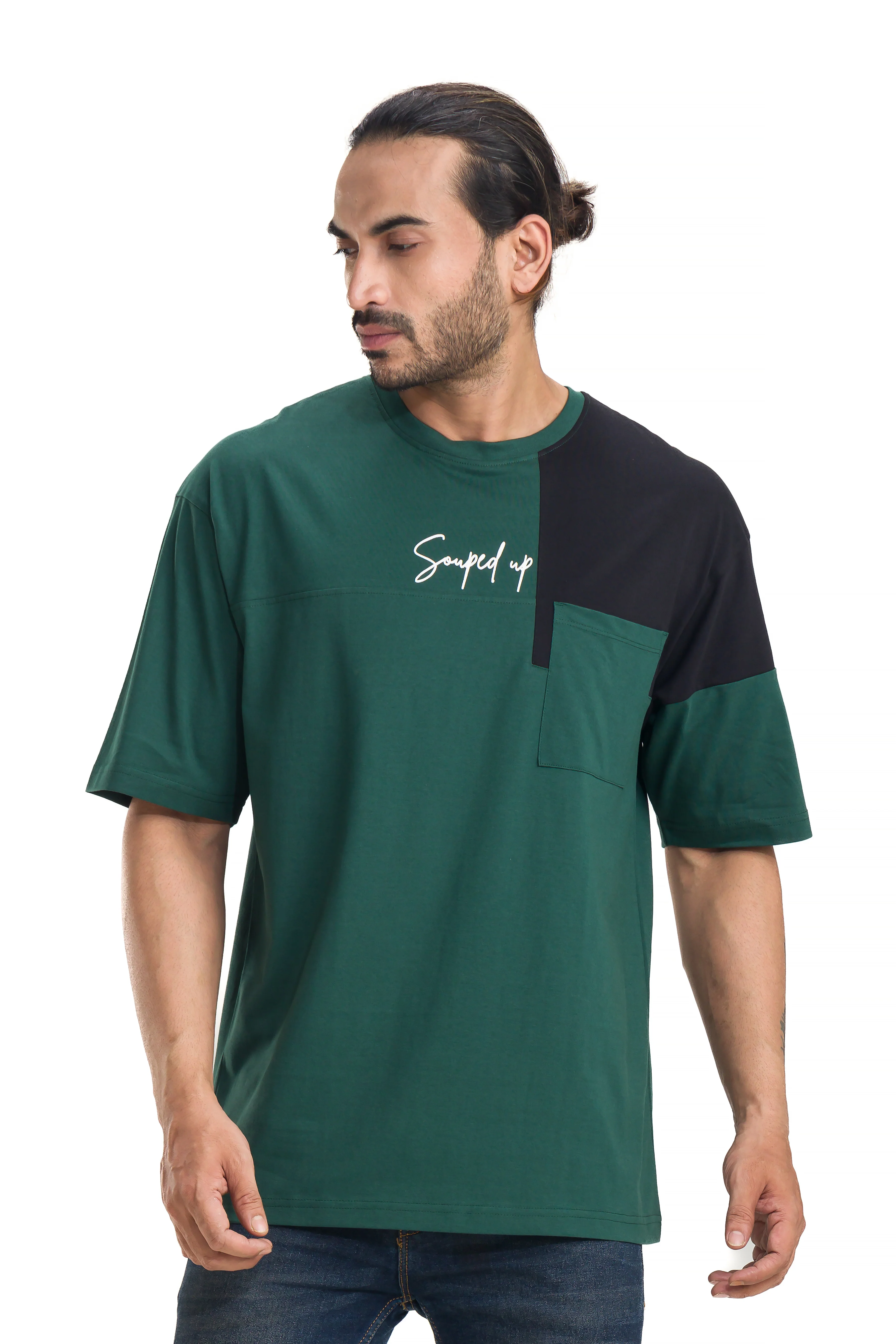 Cut & Sew Bottlegreen Unisex Oversized Printed T-Shirt - Image 7
