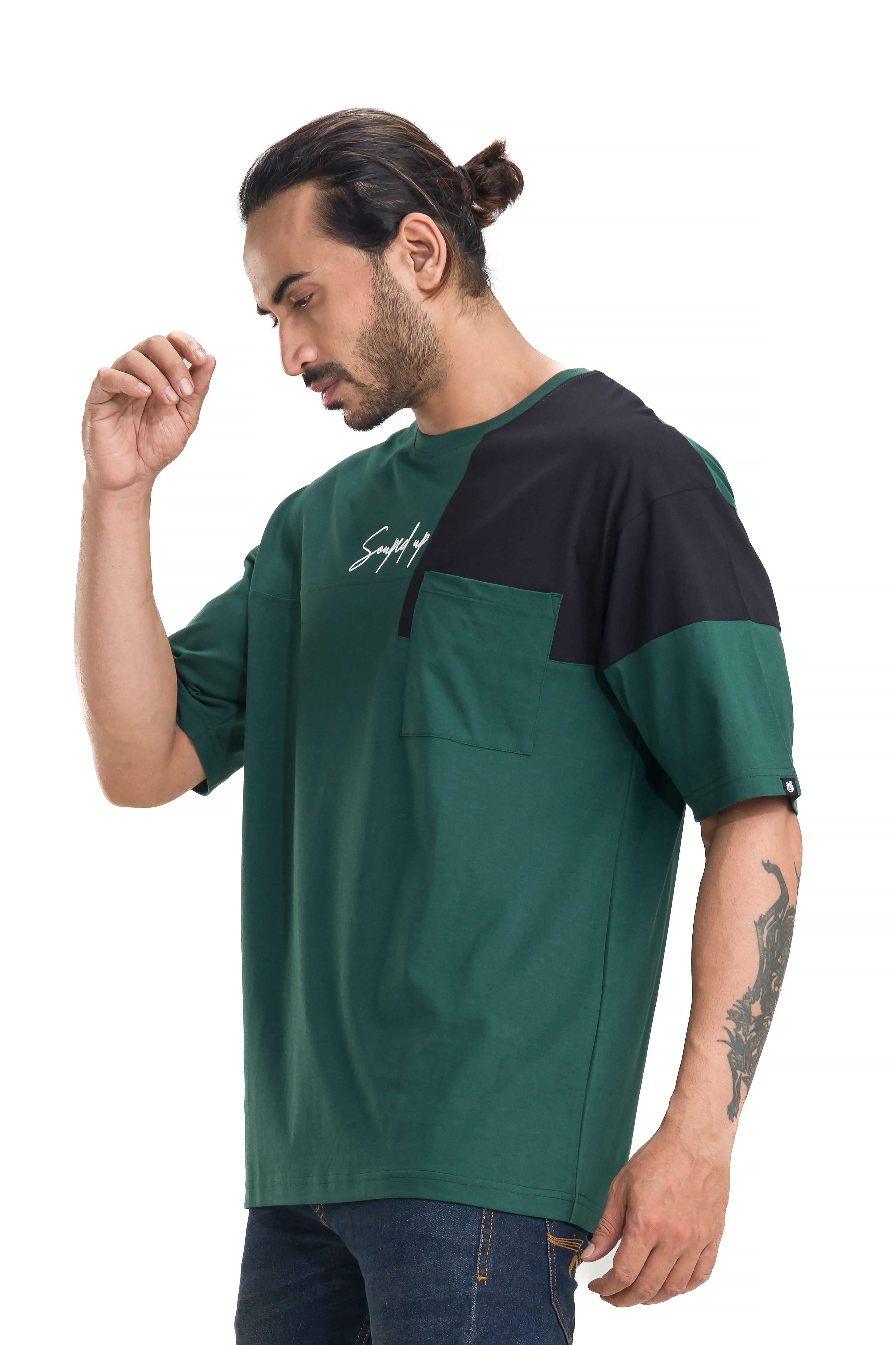 Cut & Sew Bottlegreen Unisex Oversized Printed T-Shirt - Image 9