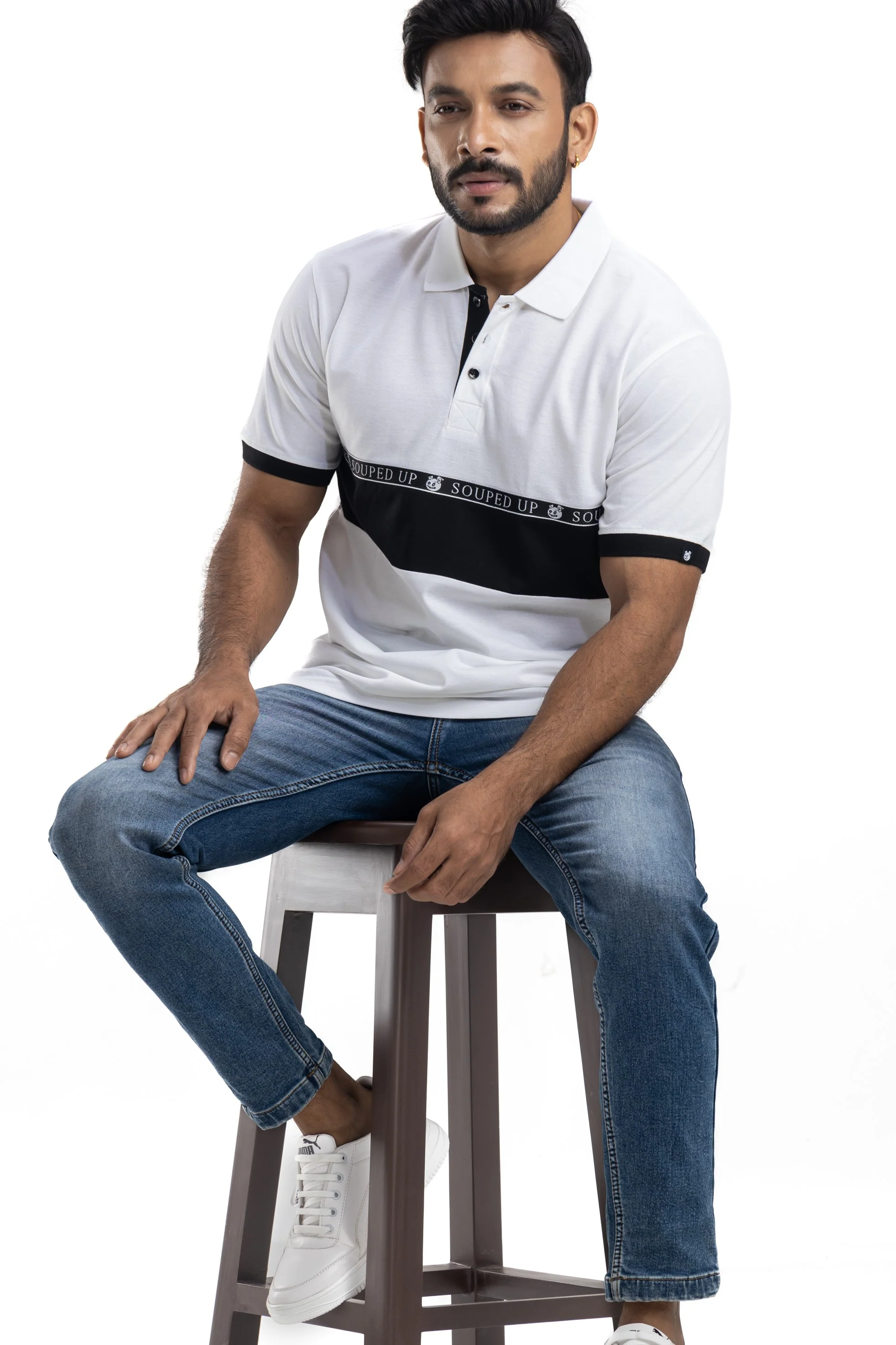 Cut & Sew White Half Sleeves Cotton Polo T-Shirt - Image 7