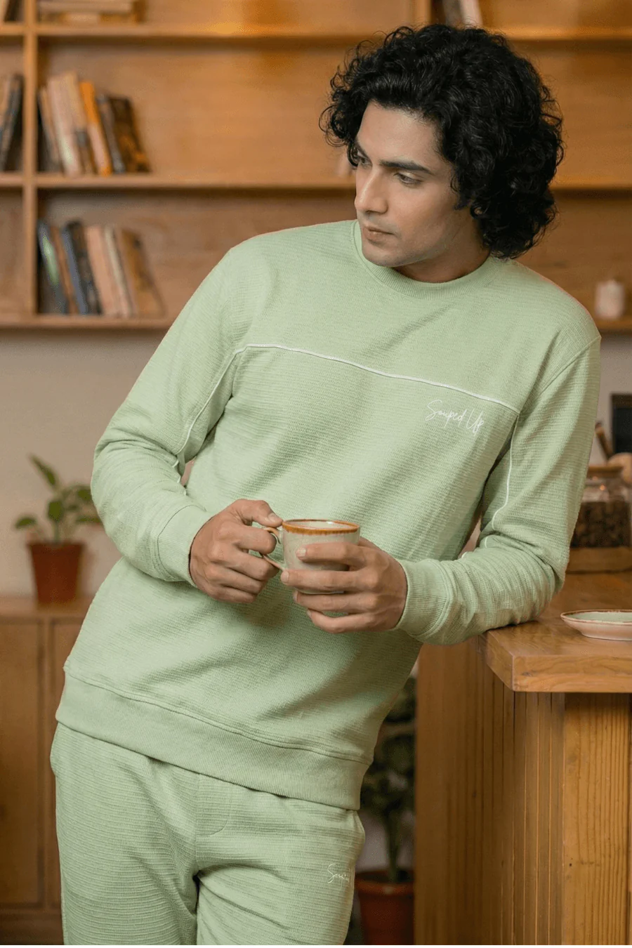 Dapper Tranquil Seafoam Green Cotton Sweatshirt & Joggers Co-Ord Set - Image 3
