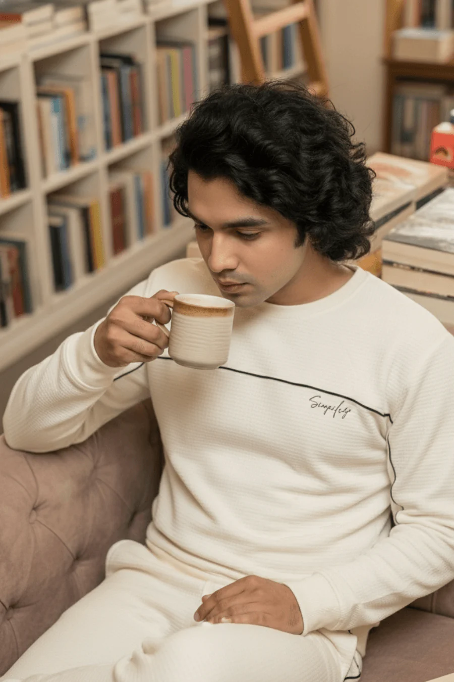 Dapper Tranquil Cannoli Cream Cotton Sweatshirt & Joggers Co-Ord Set - Image 3