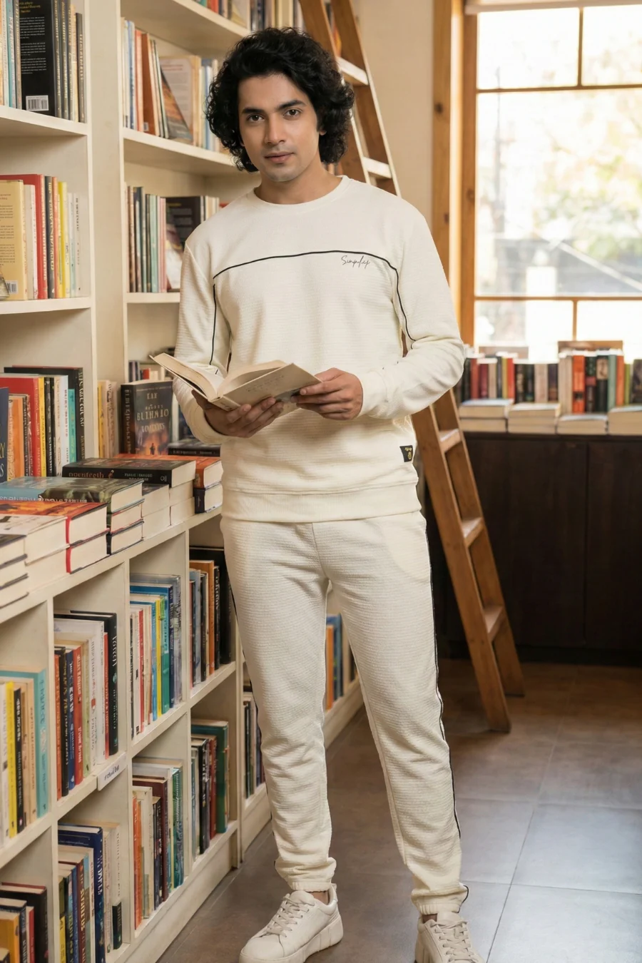 Dapper Tranquil Cannoli Cream Cotton Sweatshirt & Joggers Co-Ord Set - Image 4