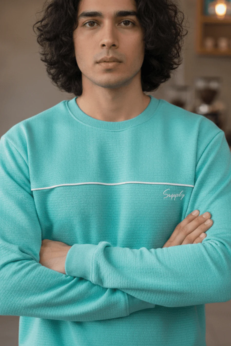 Dapper Tranquil Turquoise Cotton Sweatshirt & Joggers Co-Ord Set - Image 3
