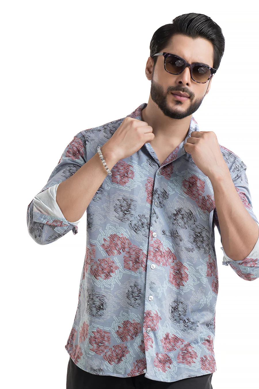 Drift Blue Full-Sleeve Abstract Printed Cuban Collar Shirt - Image 4