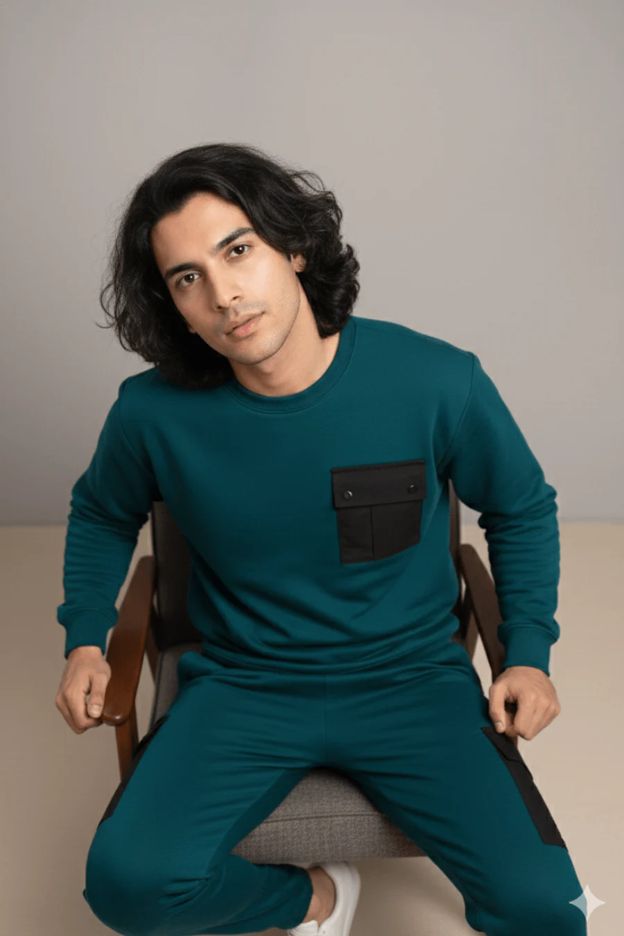Elite Urbane Bottlegreen Cotton Elastane Sweatshirt & Joggers Co-Ord Set - Image 3