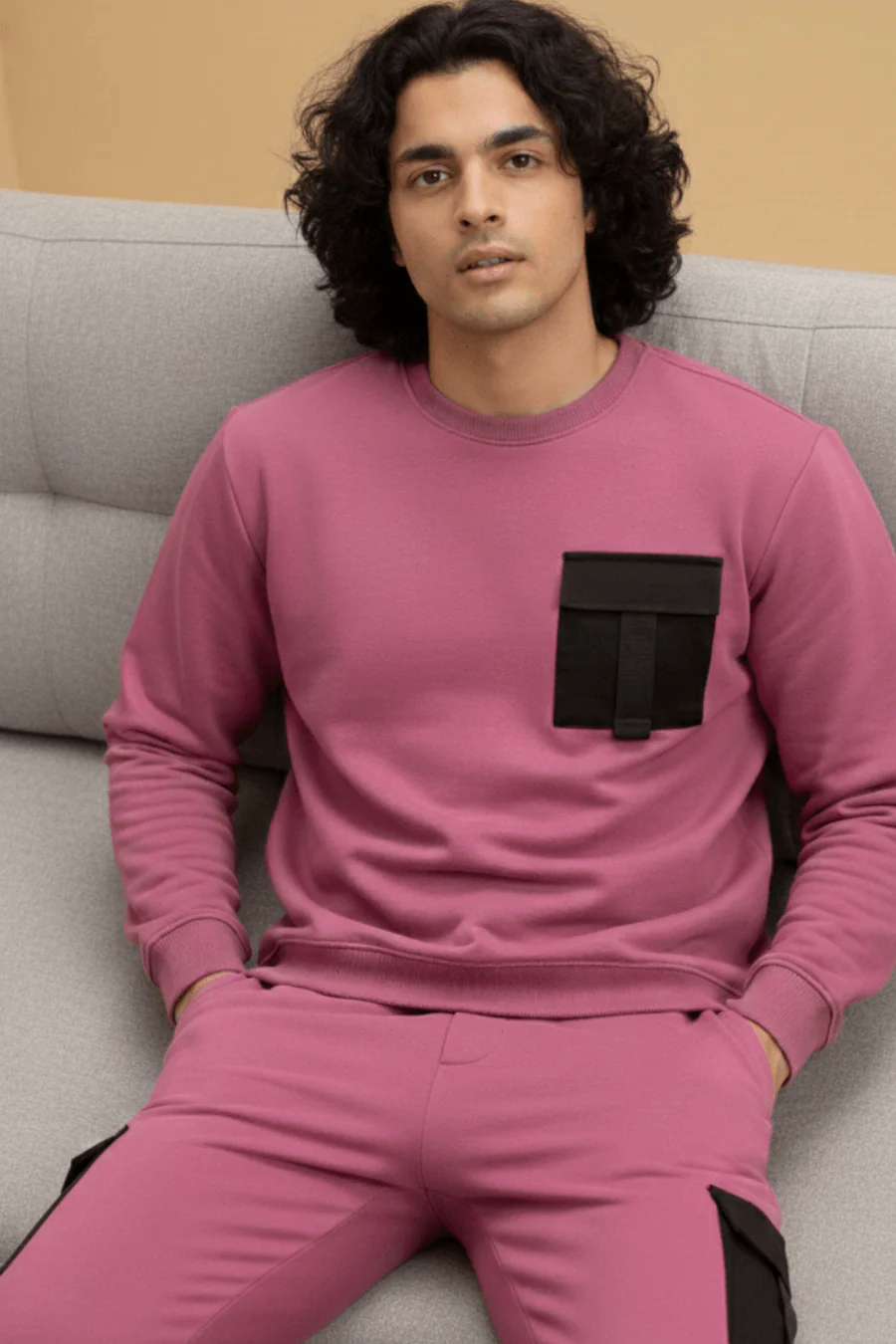 Elite Urbane Mauve Cotton Elastane Sweatshirt & Joggers Co-Ord Set - Image 3