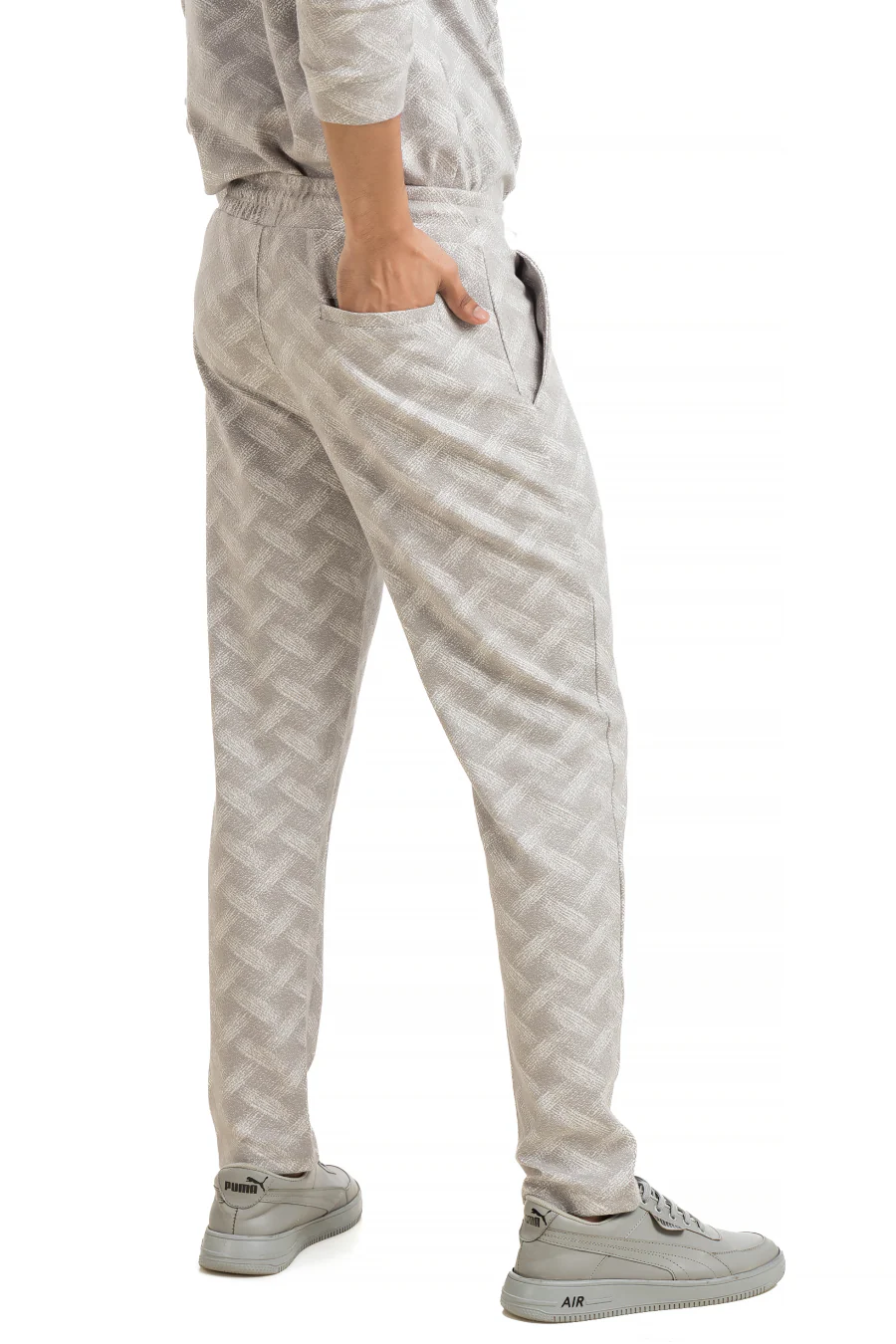 Everyday Ease Light Grey Printed Co-Ord Set – Full Sleeve T-Shirt & Joggers - Image 3