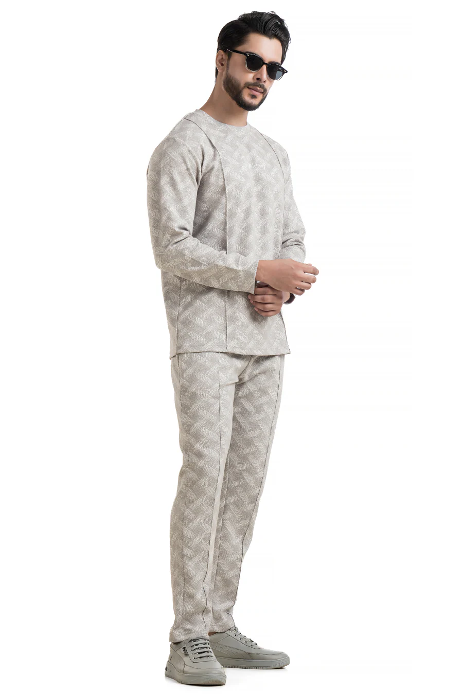 Everyday Ease Light Grey Printed Co-Ord Set – Full Sleeve T-Shirt & Joggers - Image 4