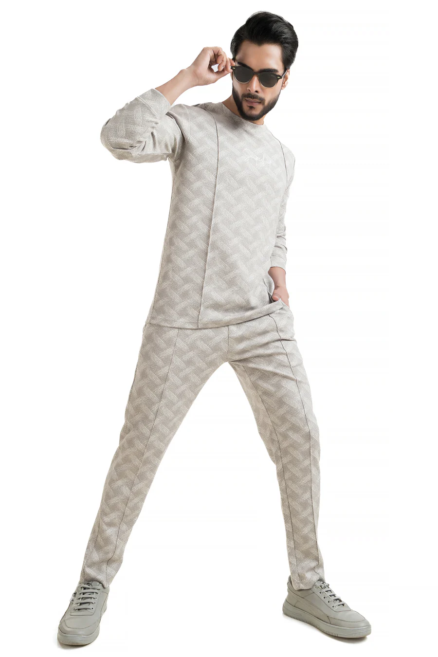 Everyday Ease Light Grey Printed Co-Ord Set – Full Sleeve T-Shirt & Joggers - Image 7