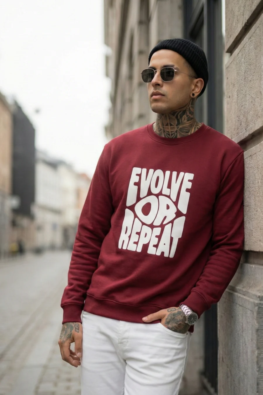 Evolve or Repeat Maroon Puff Printed Full Sleeves Unisex Sweatshirt - Image 4