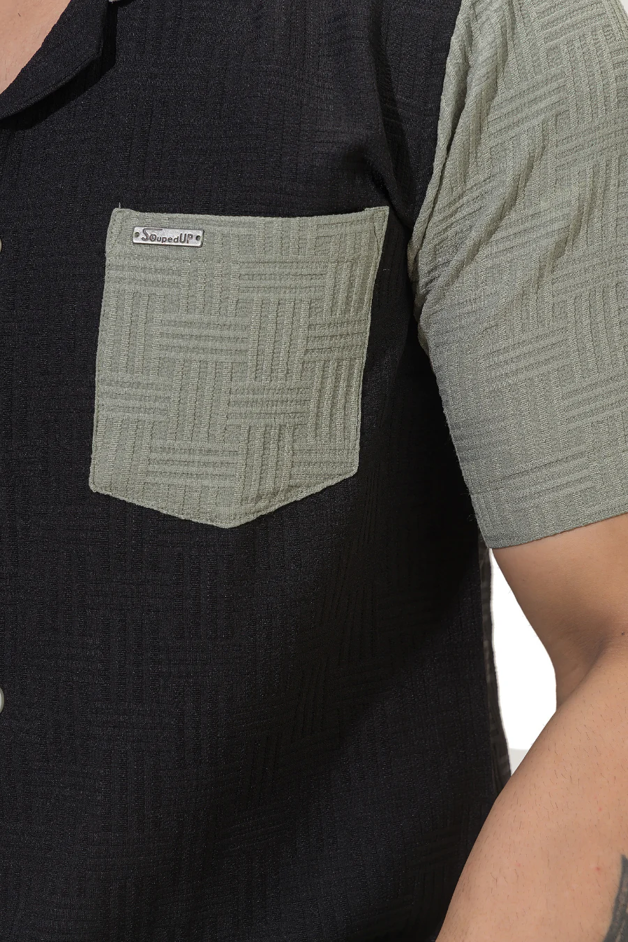 Fusion Flare Black & Olive Dual Color Half Sleeves Shirt - Image 3