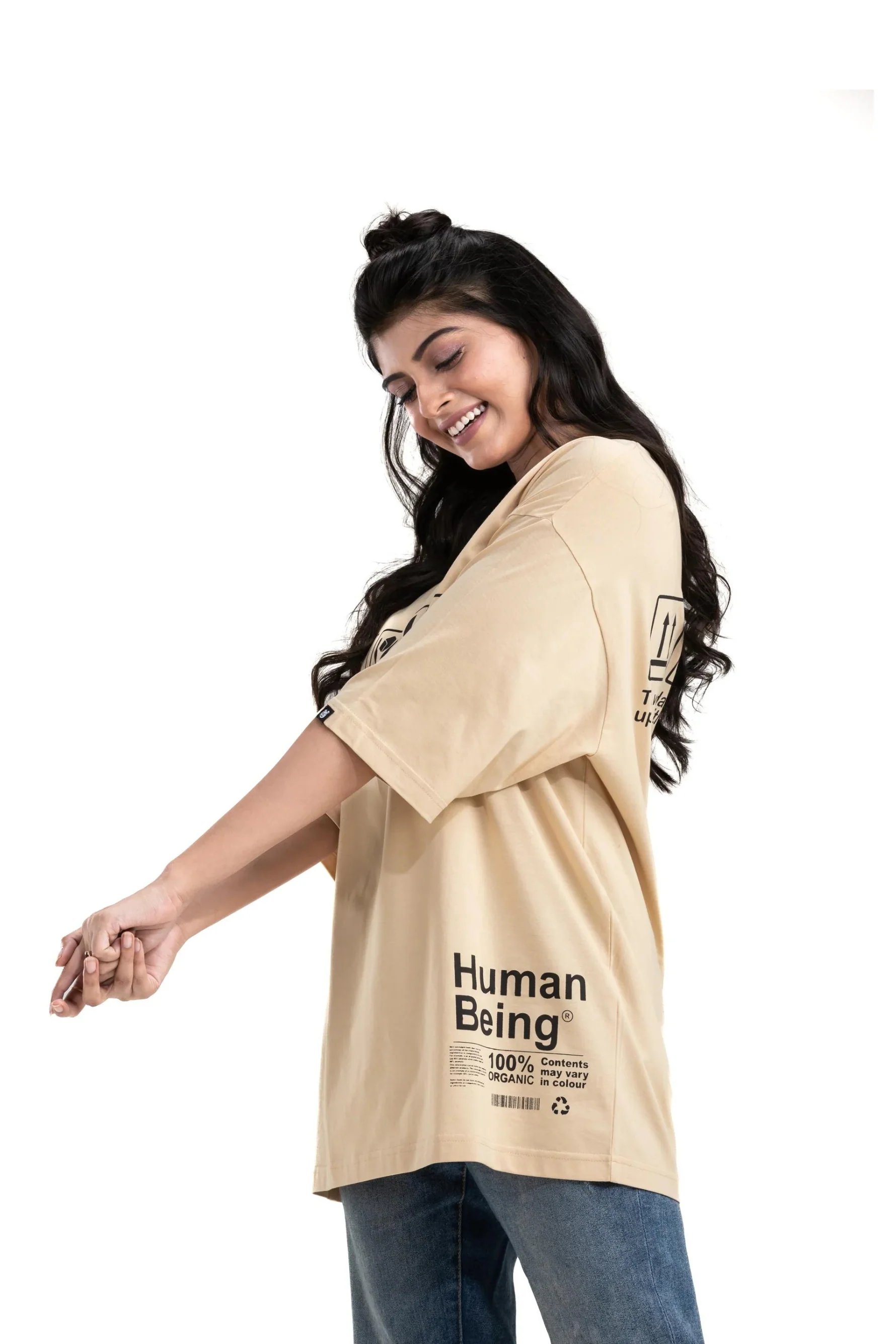 Handle with Care Beige Unisex Oversized Printed T-Shirt - Image 8