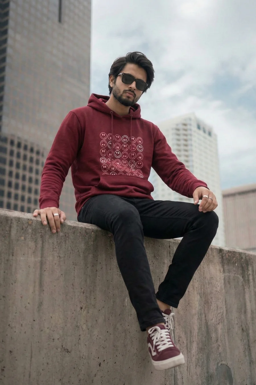 Happy-Go-Lucky Maroon Printed Full Sleeves Unisex Hoodie - Image 5