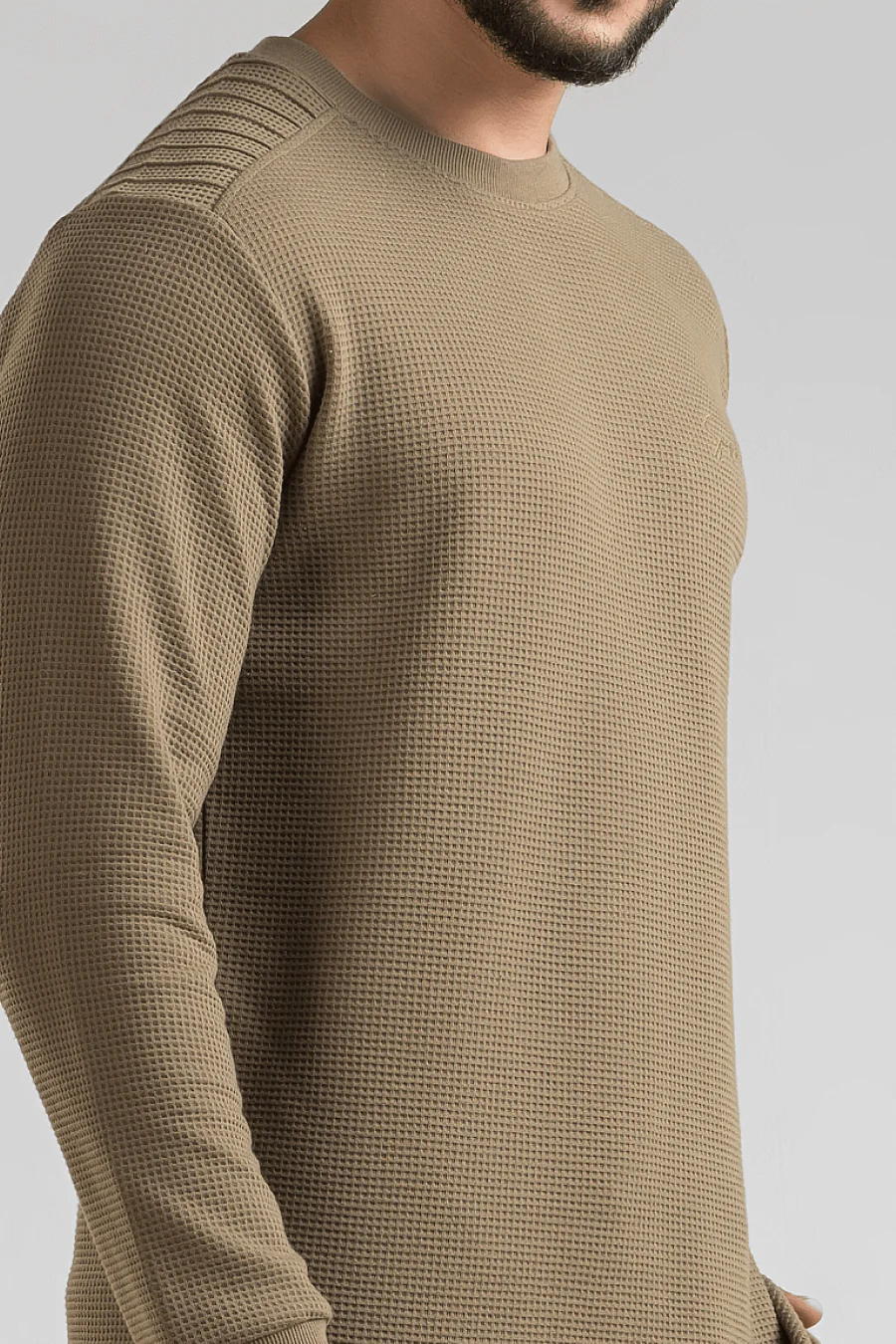 Haven Dark Olive Full Sleeves Waffle Knit T-Shirt - Image 2