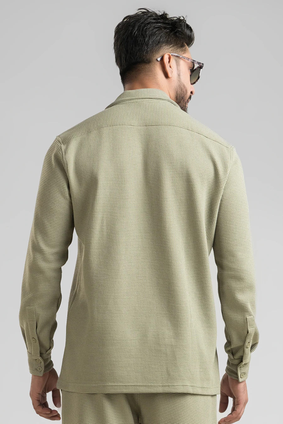 Haven Sage Green Full Sleeves Waffle Knit Shacket - Image 3