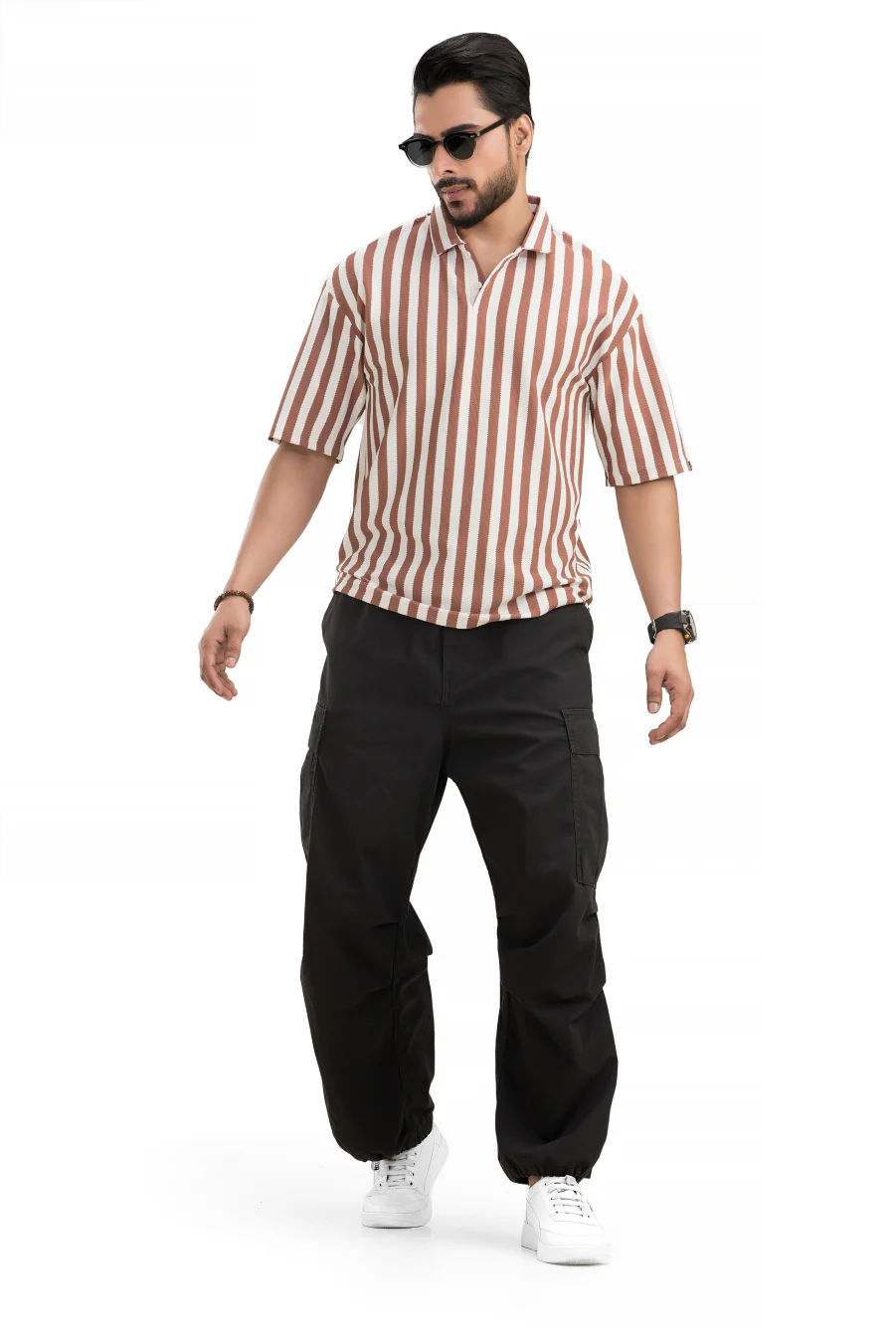 Imperial Rust Striped Off Shoulder Polo T-Shirt - Image 5