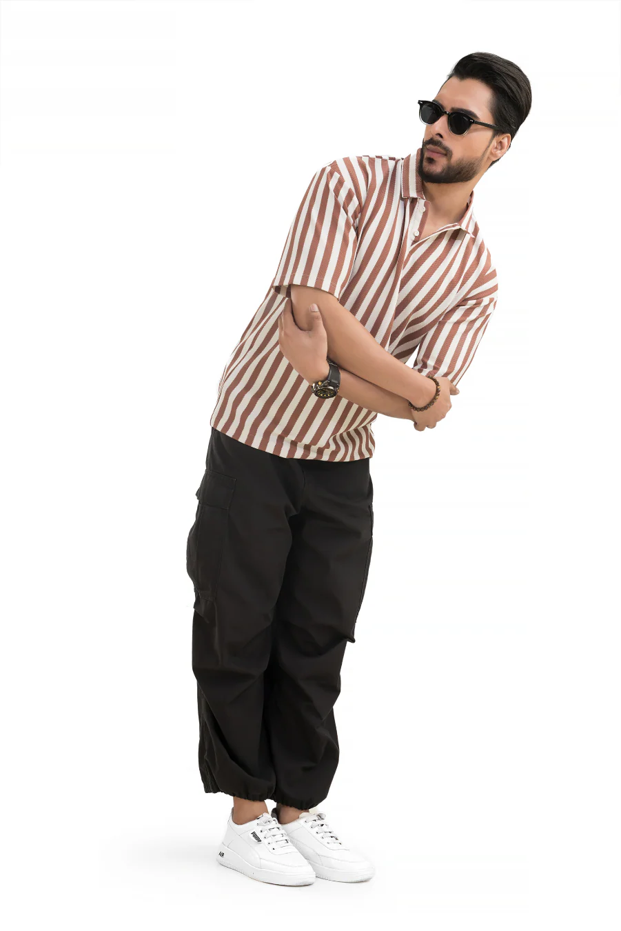 Imperial Rust Striped Off Shoulder Polo T-Shirt - Image 7