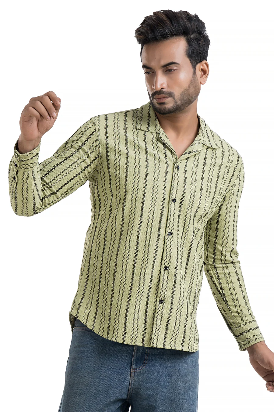 Impulse Pista Green Full-Sleeve Printed Zigzag Cuban Collar Shirt - Image 7