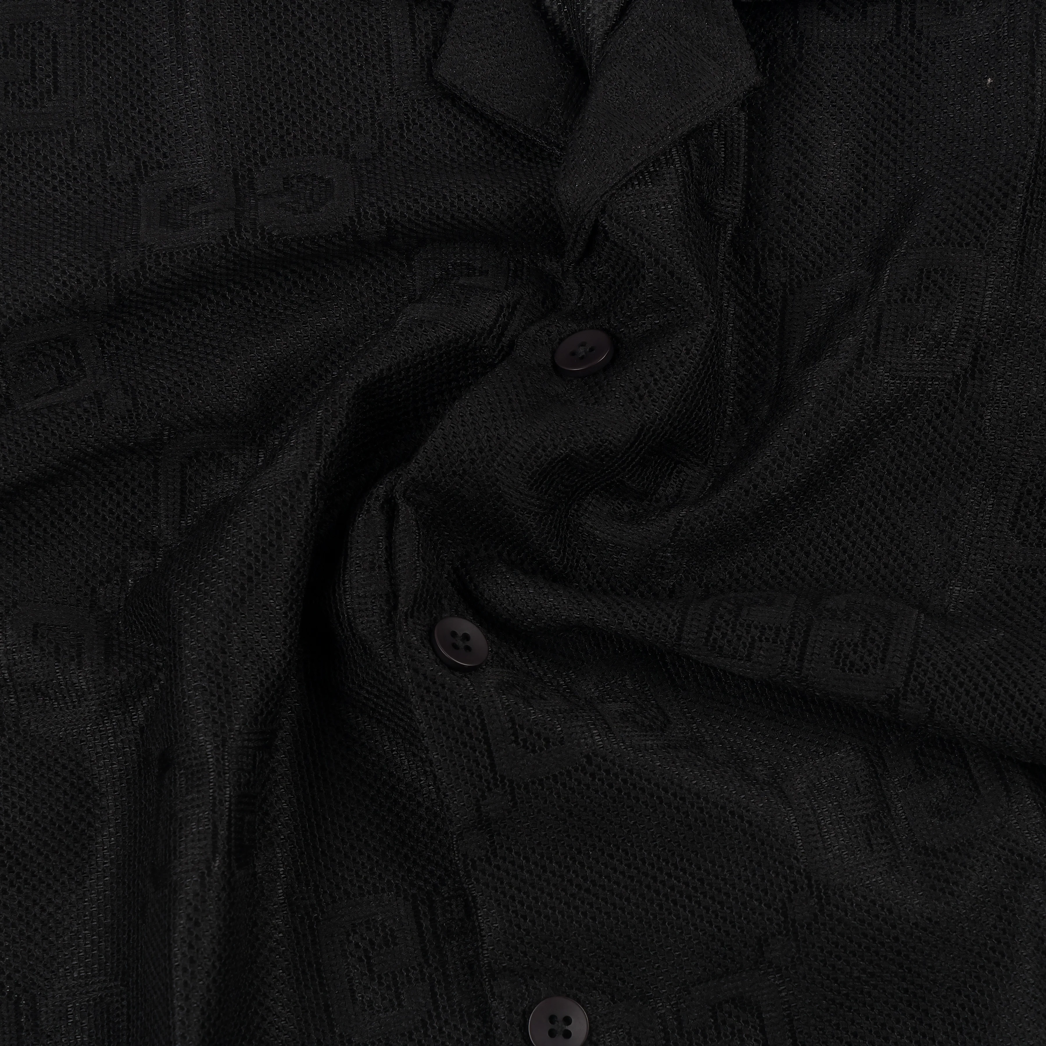 Lumina Black Cuban Collared Crochet Half Sleeves Shirt - Image 2