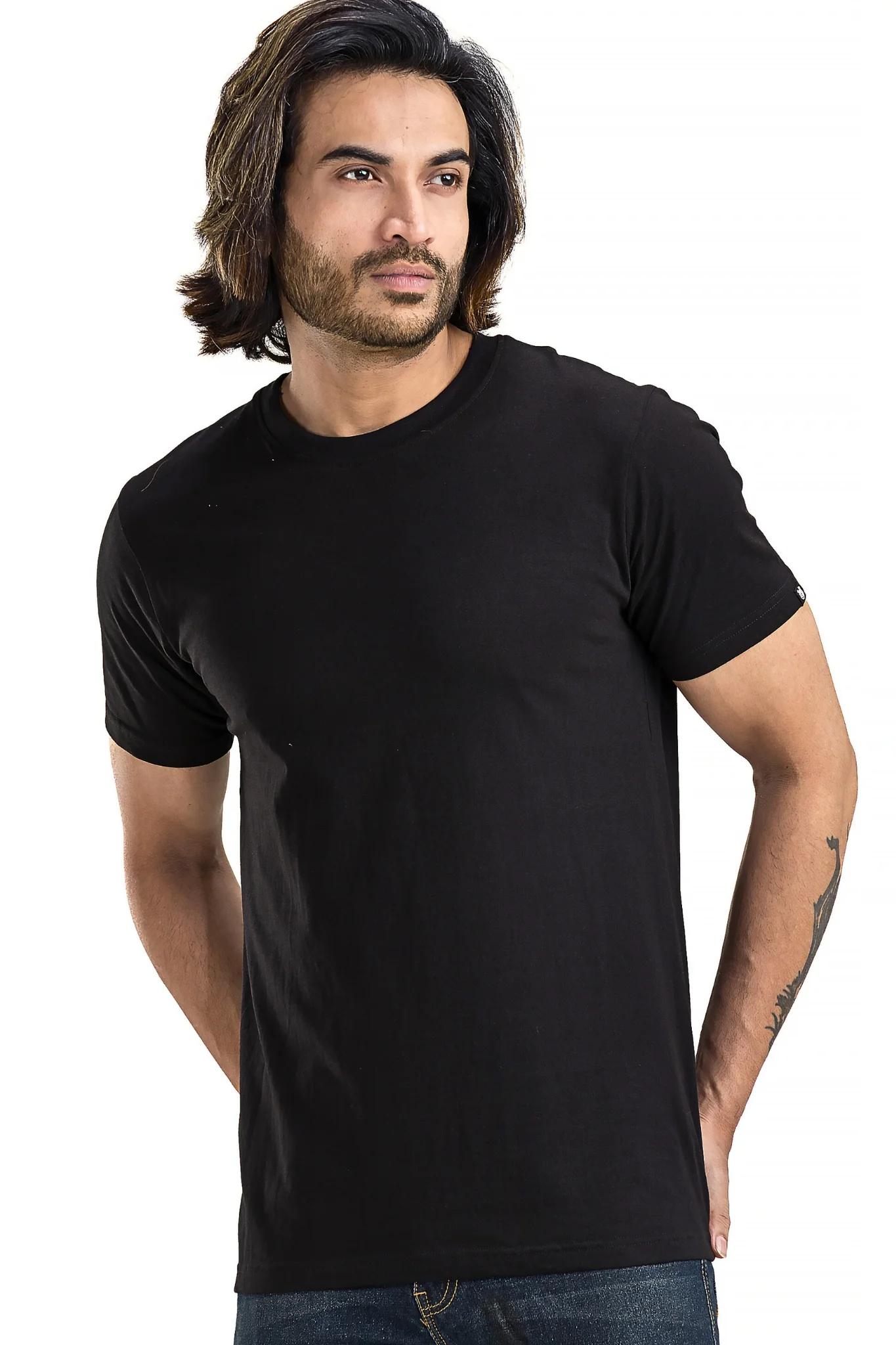 Men's Solid Basic Black T-Shirt - Image 3
