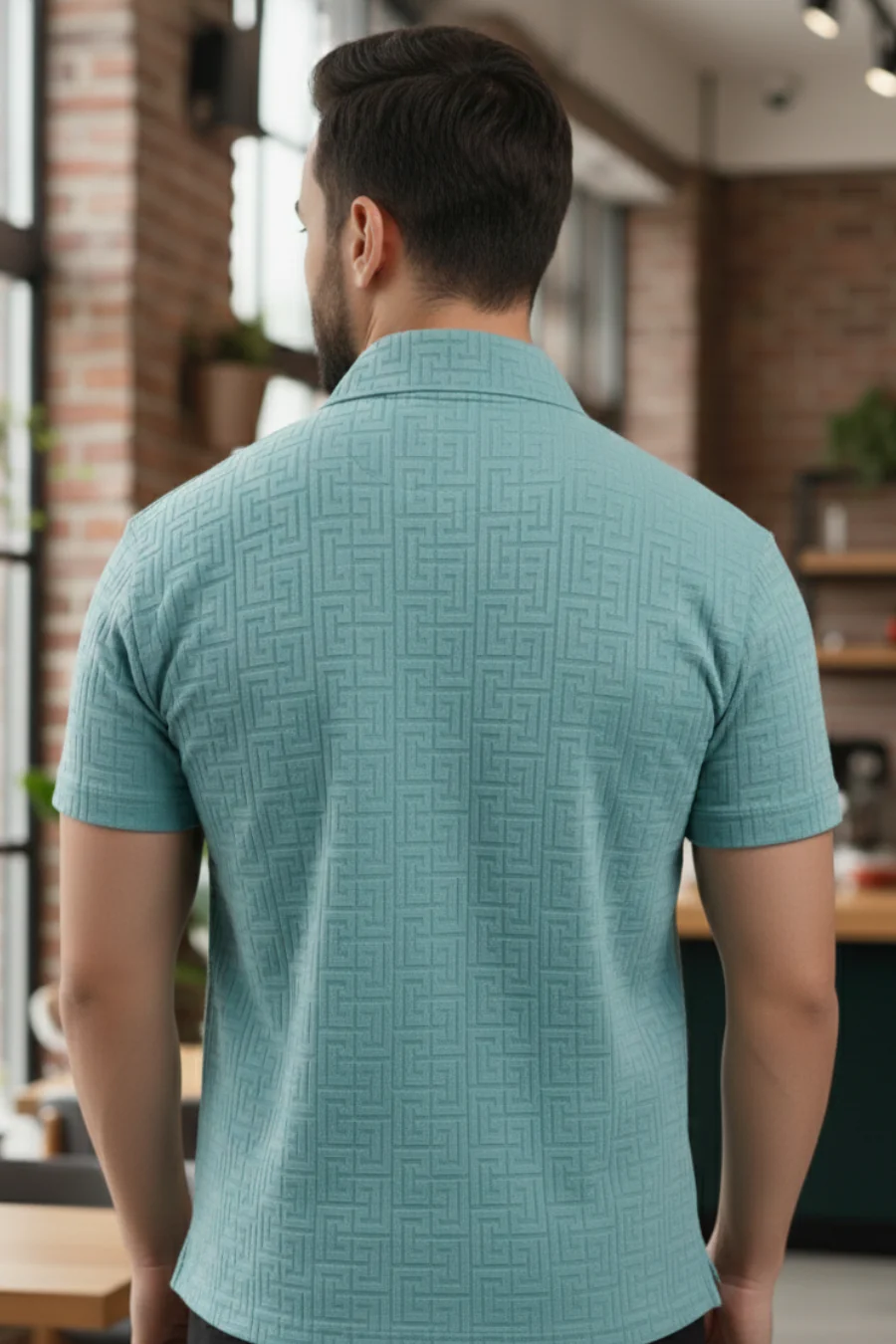 Monarch Mint Blue Half Sleeves Structured Polo T-Shirts - Image 2