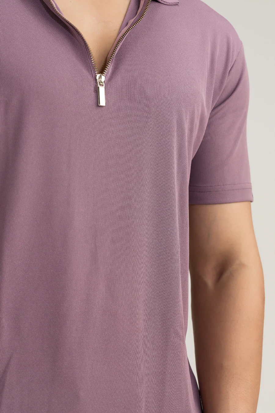 Opulent Solid Dark Lavender Half Sleeves Polo T-shirt - Image 2