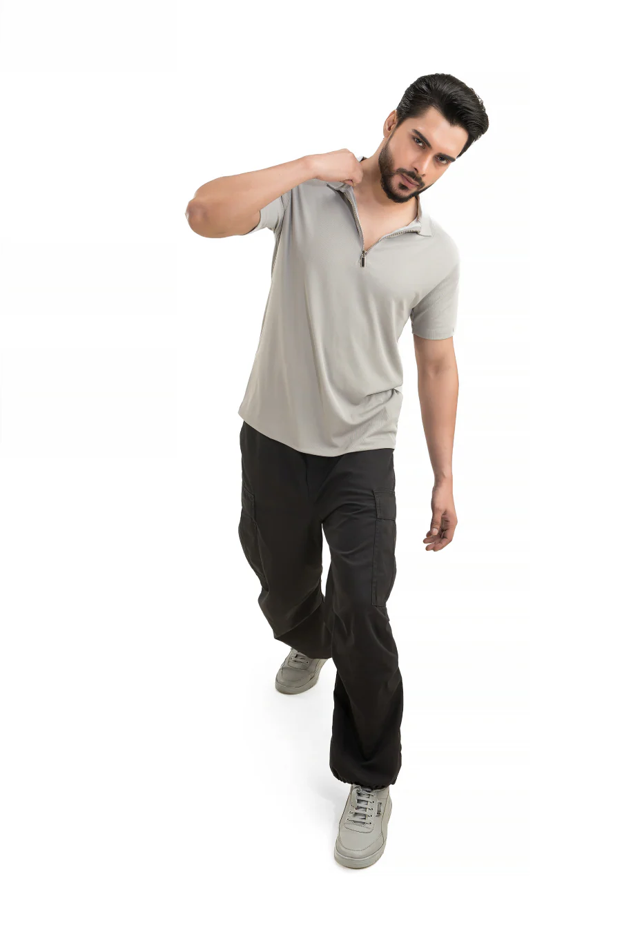 Opulent Solid Grey Half Sleeves Polo T-shirt - Image 7