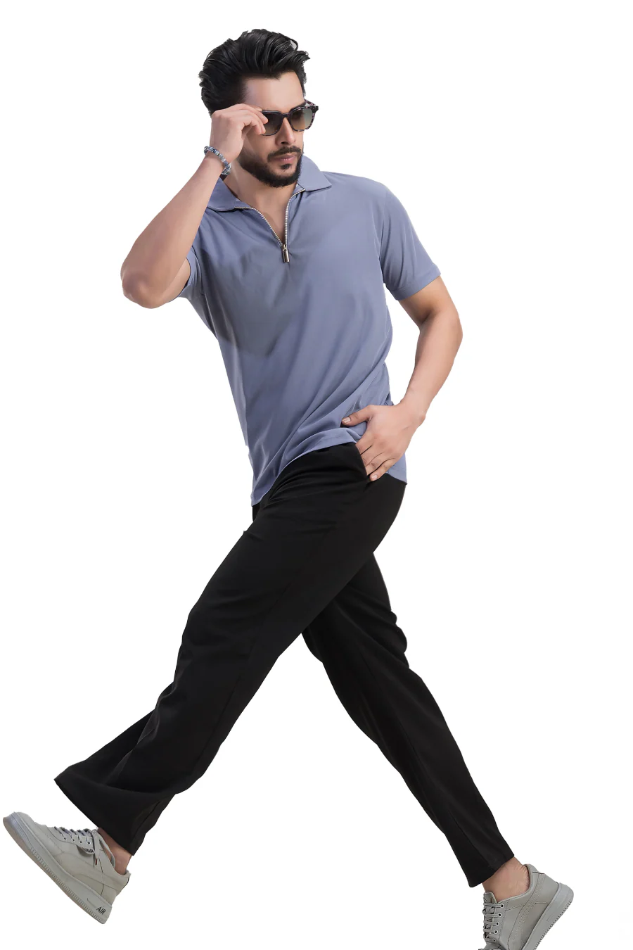 Opulent Solid Steel Blue Half Sleeves Polo T-shirt - Image 7