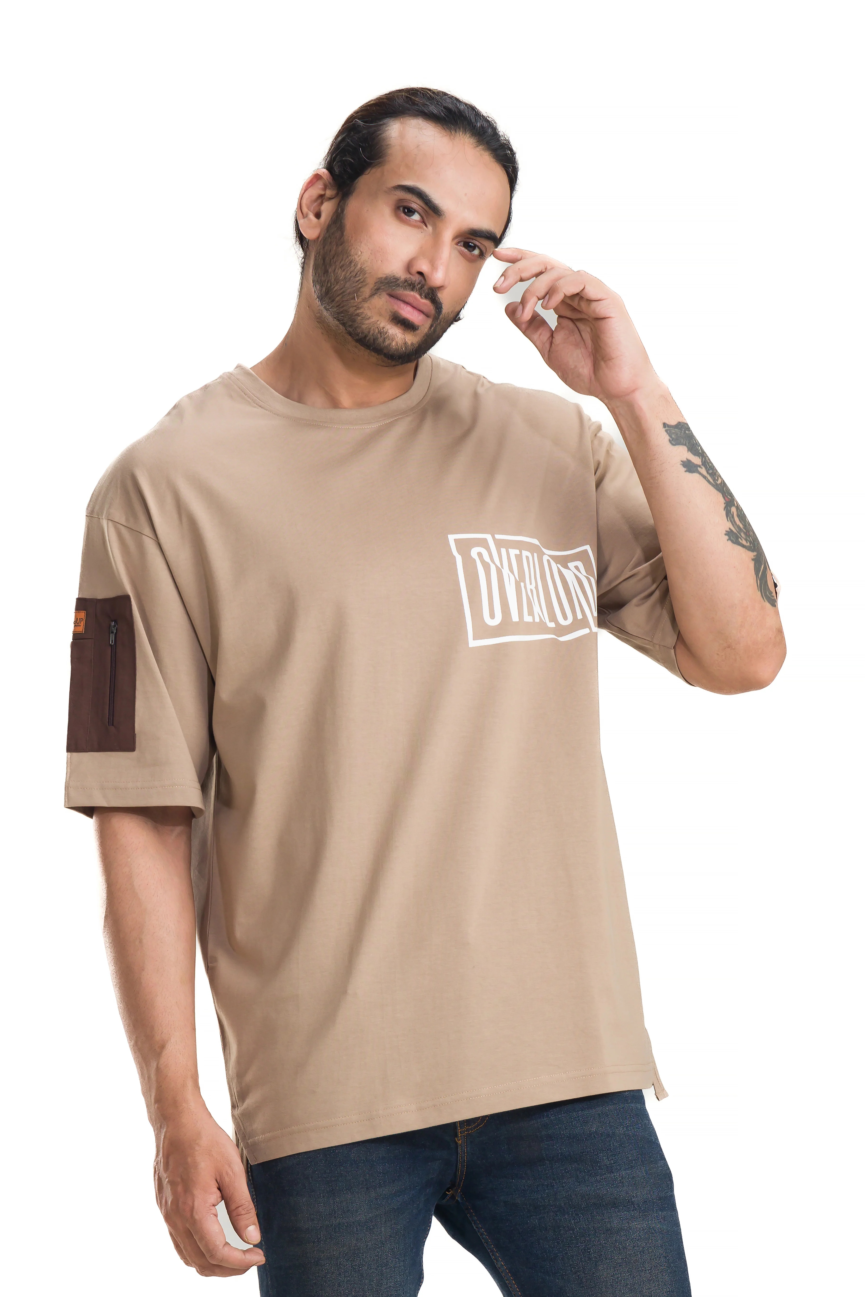 Overload Light Brown Unisex Oversized Printed T-Shirt - Image 3