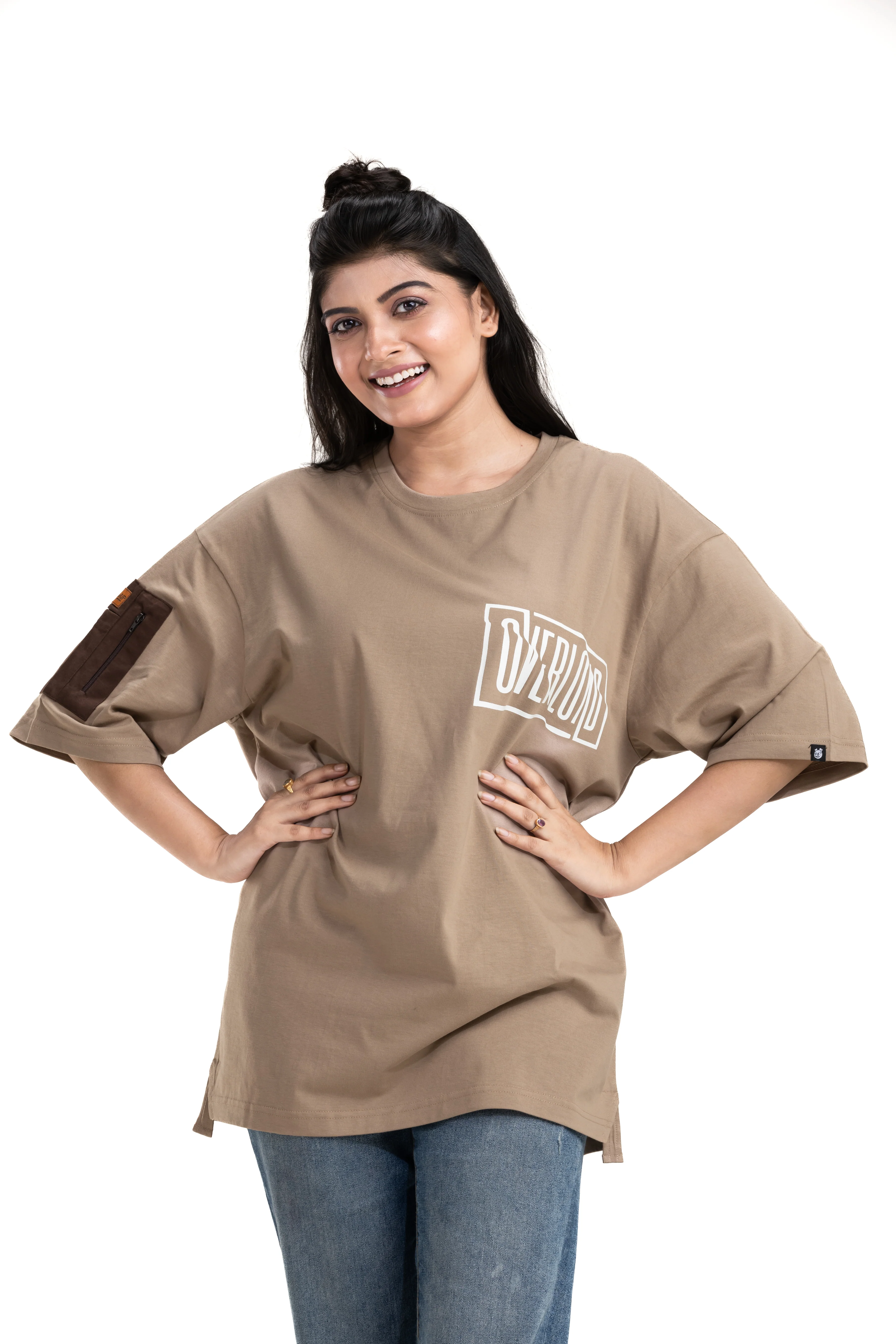 Overload Light Brown Unisex Oversized Printed T-Shirt - Image 4