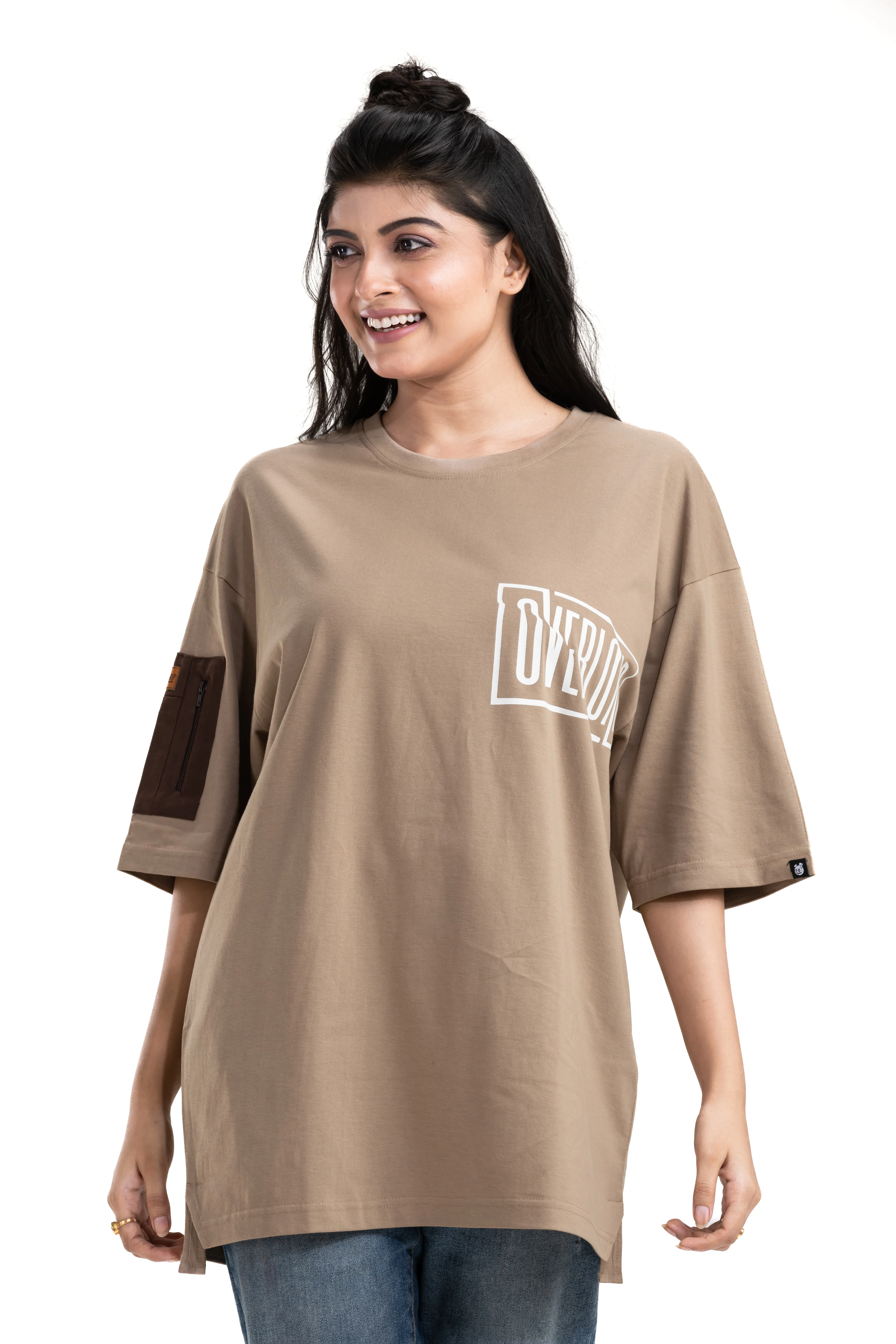 Overload Light Brown Unisex Oversized Printed T-Shirt - Image 5