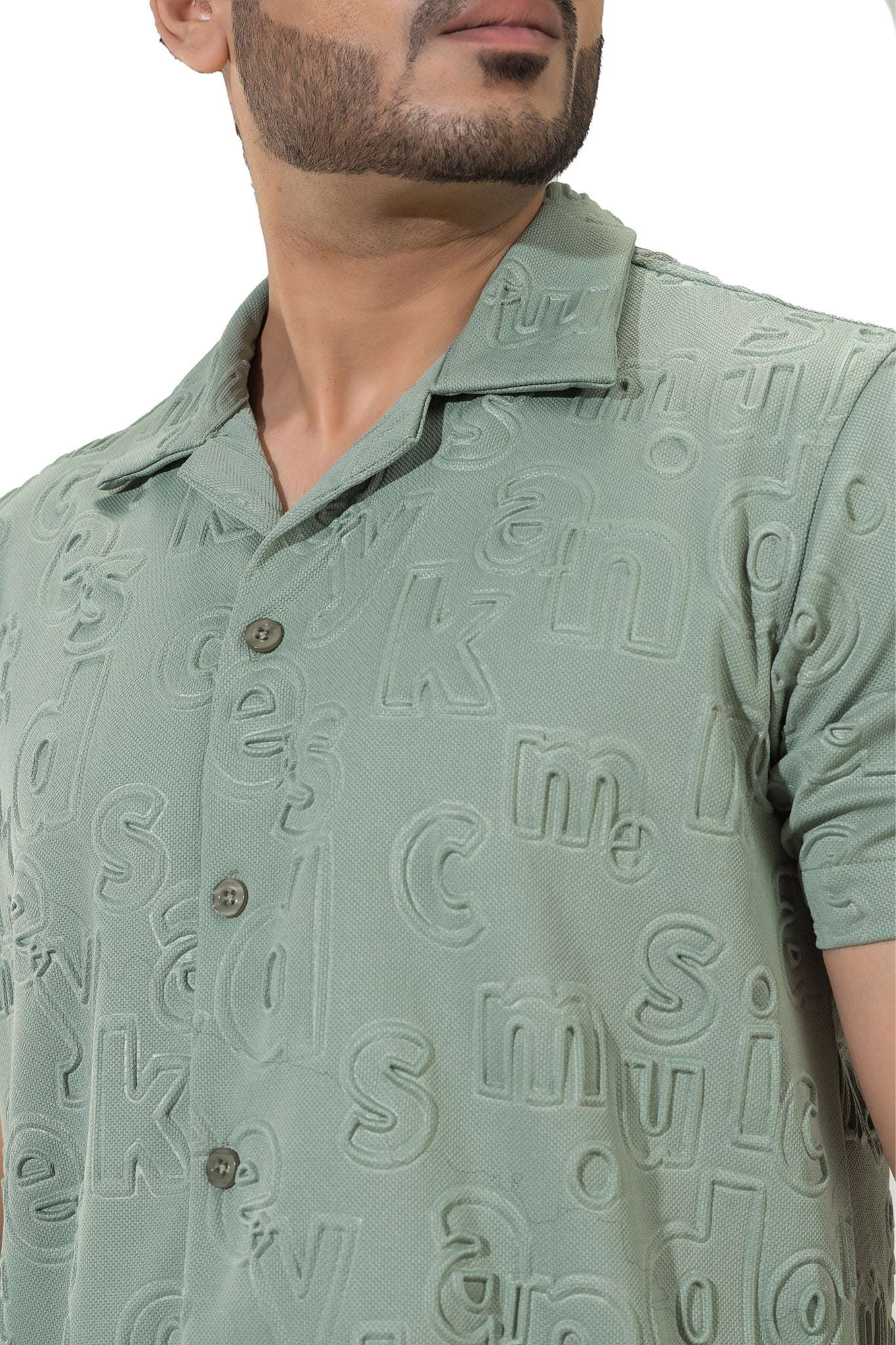 Peppy Pair Embossed Olive Half Sleeves Shirt & Shorts Co-Ord Set - Image 3