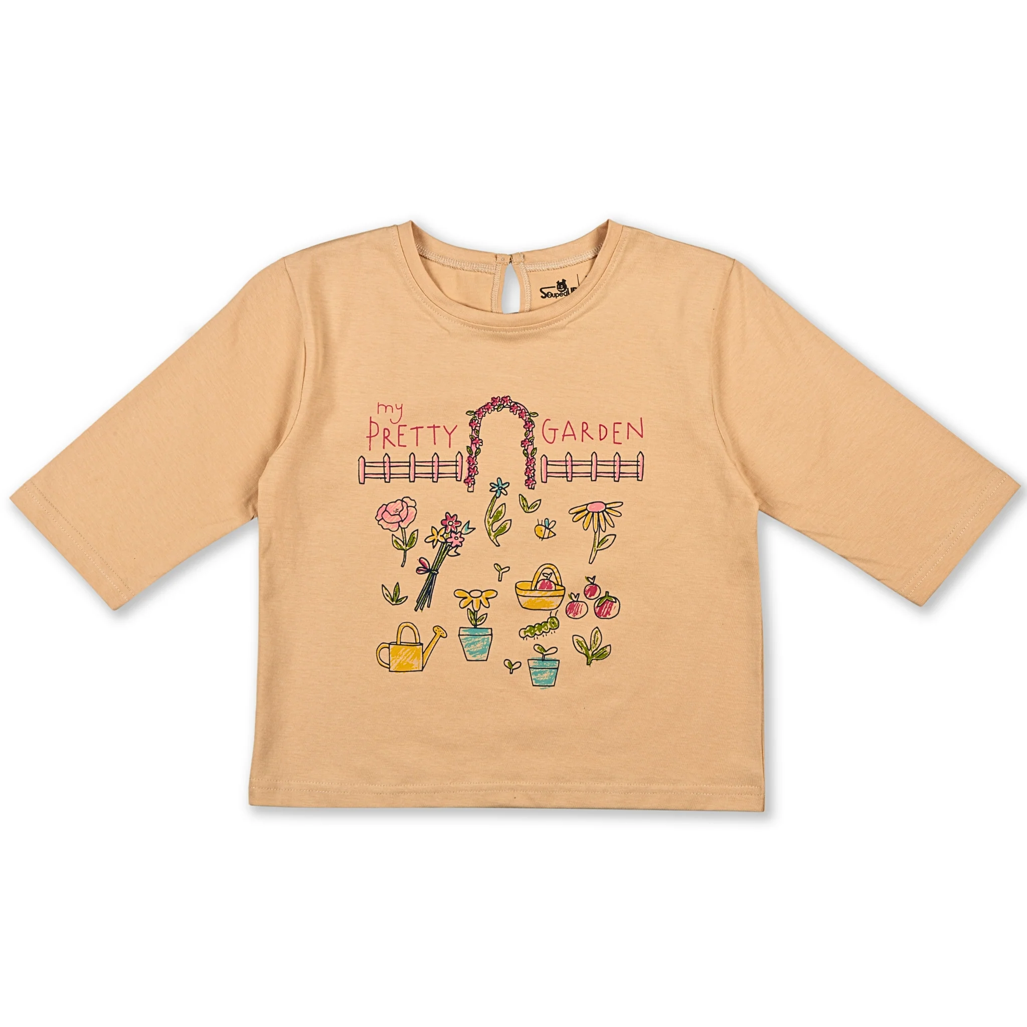 Pretty Garden Beige Printed Girls Top With Beige Skirt 8-14 Yrs - Image 3