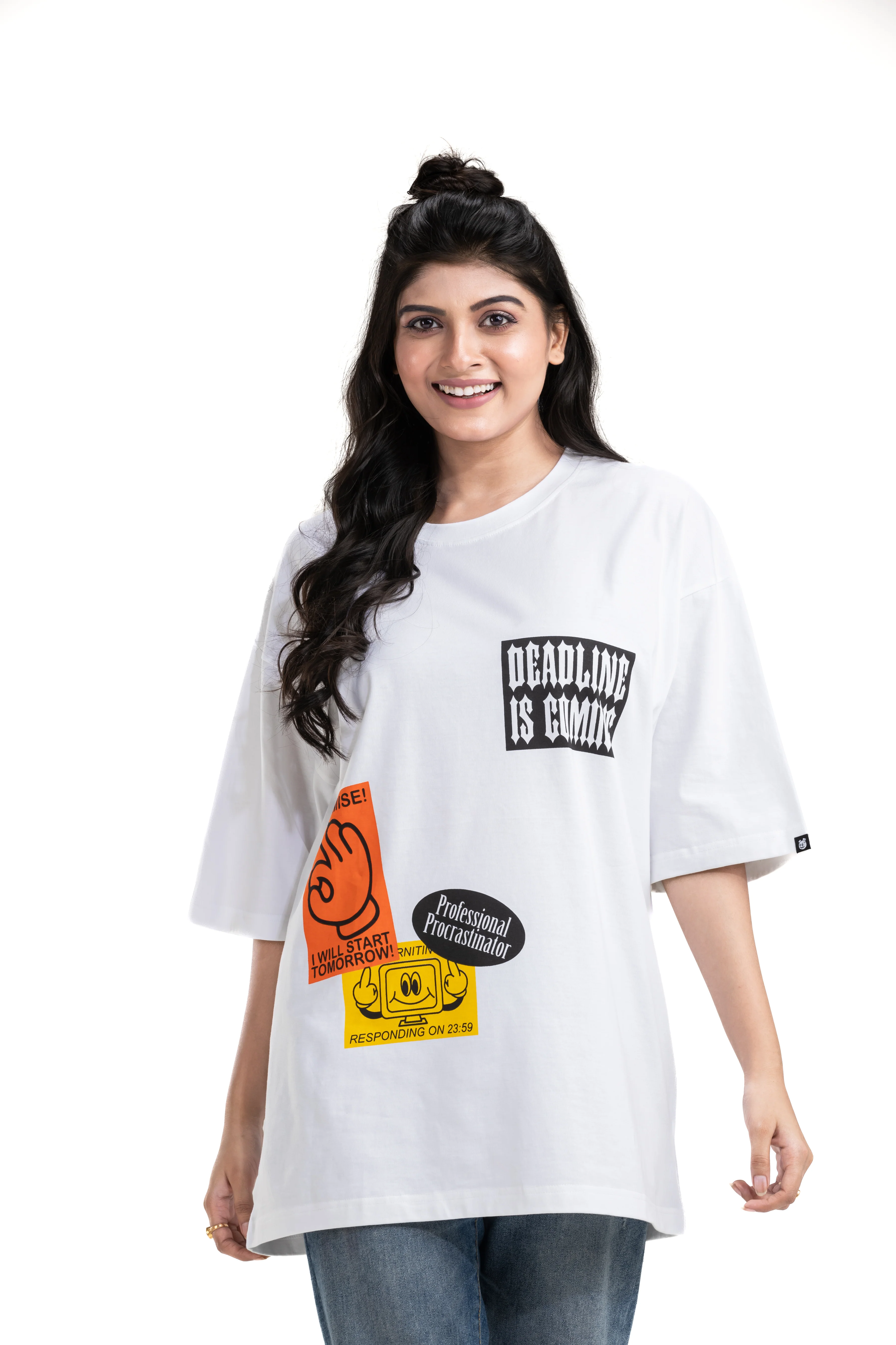 Procrastinator White Unisex Oversized Printed T-Shirt - Image 5