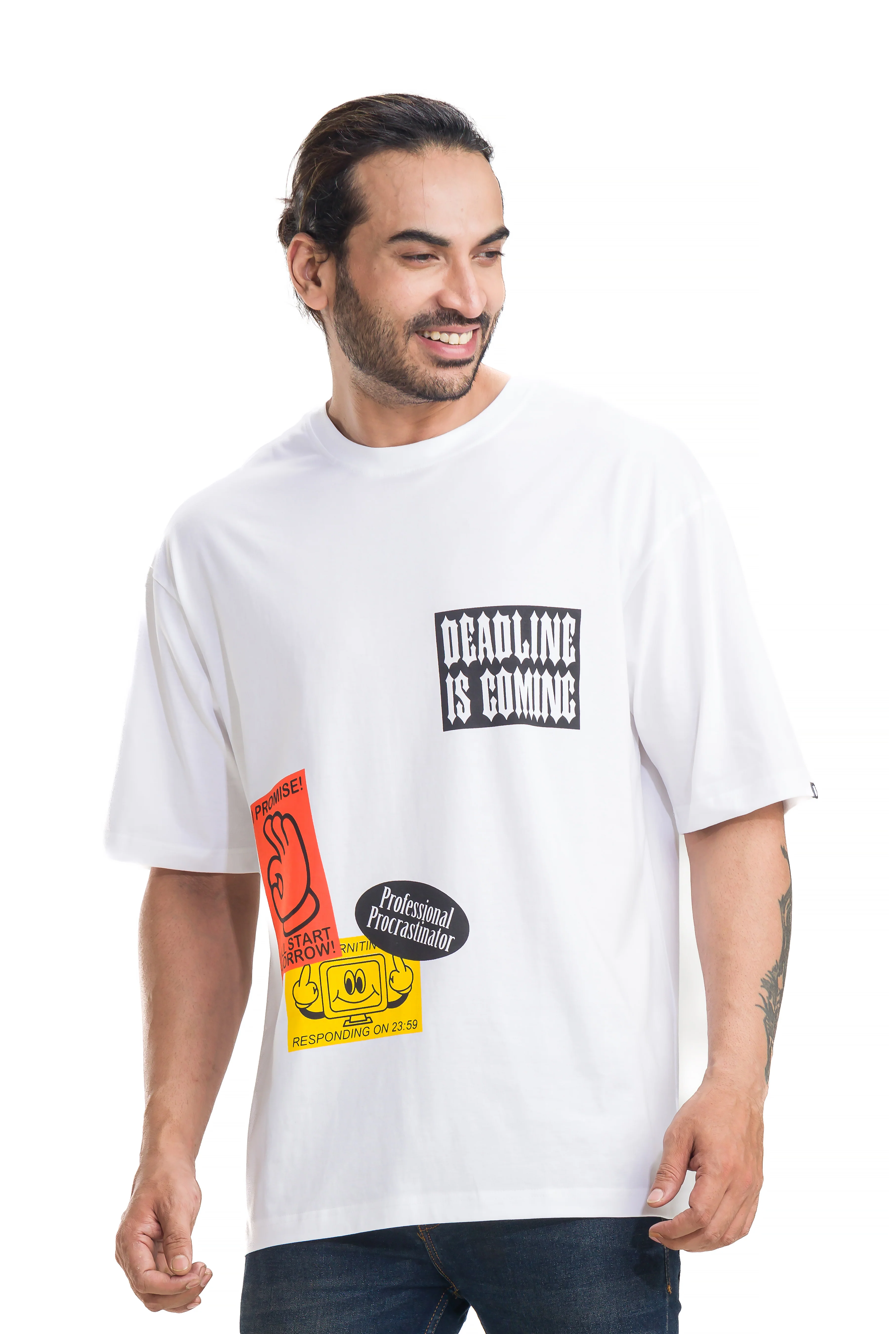 Procrastinator White Unisex Oversized Printed T-Shirt - Image 7
