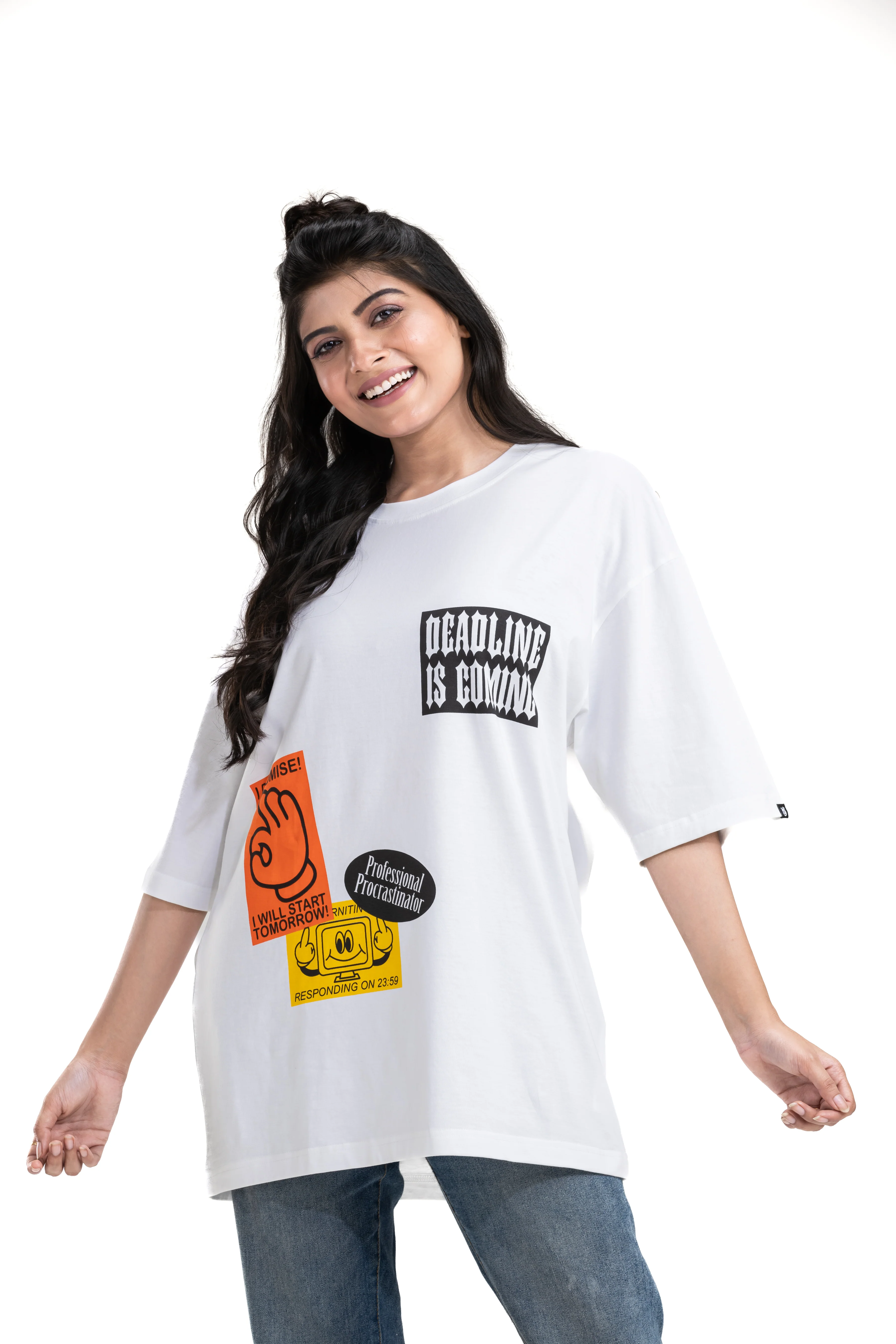 Procrastinator White Unisex Oversized Printed T-Shirt - Image 8