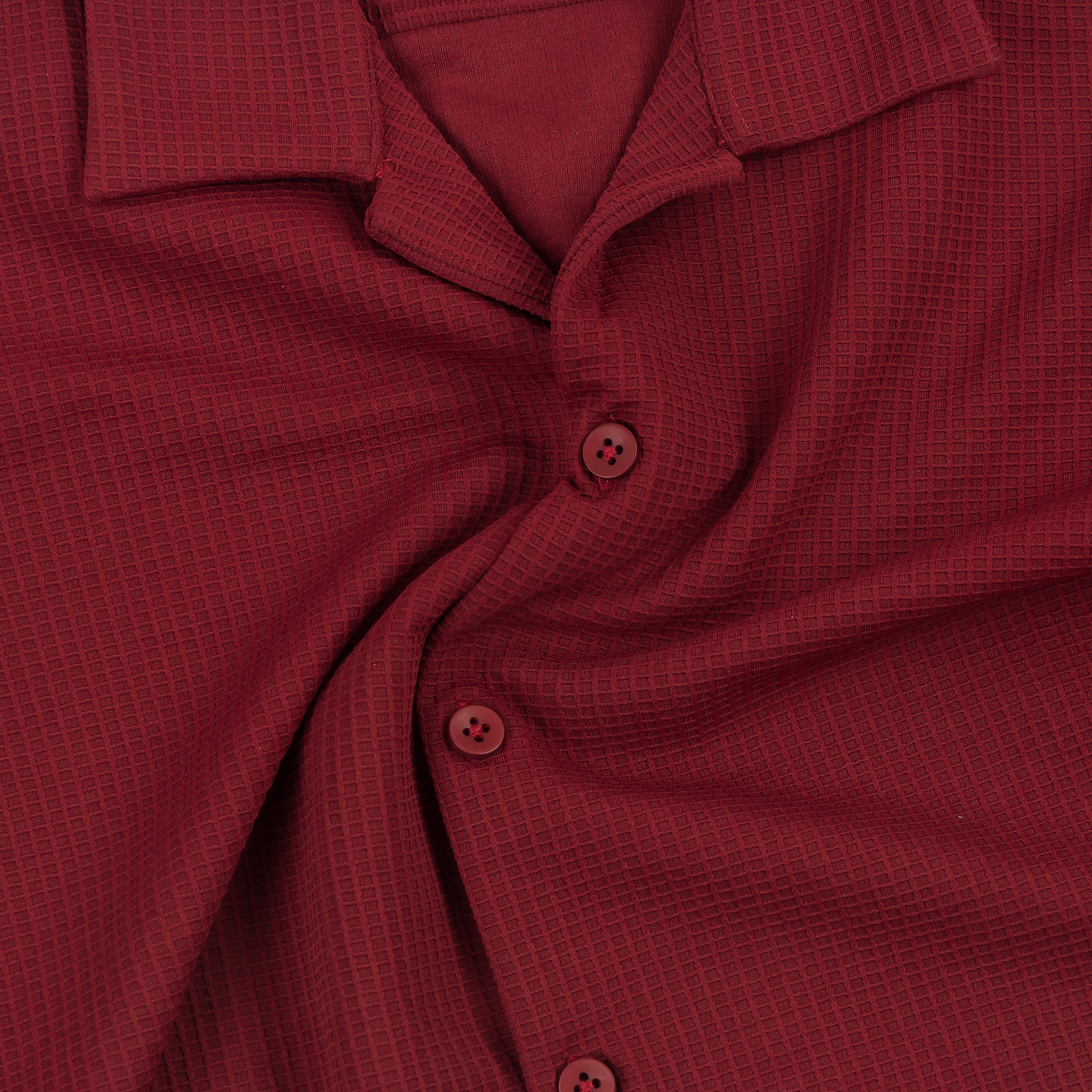 Radiant Revelry Solid Maroon Cuban Collared Half Shirt - Image 6